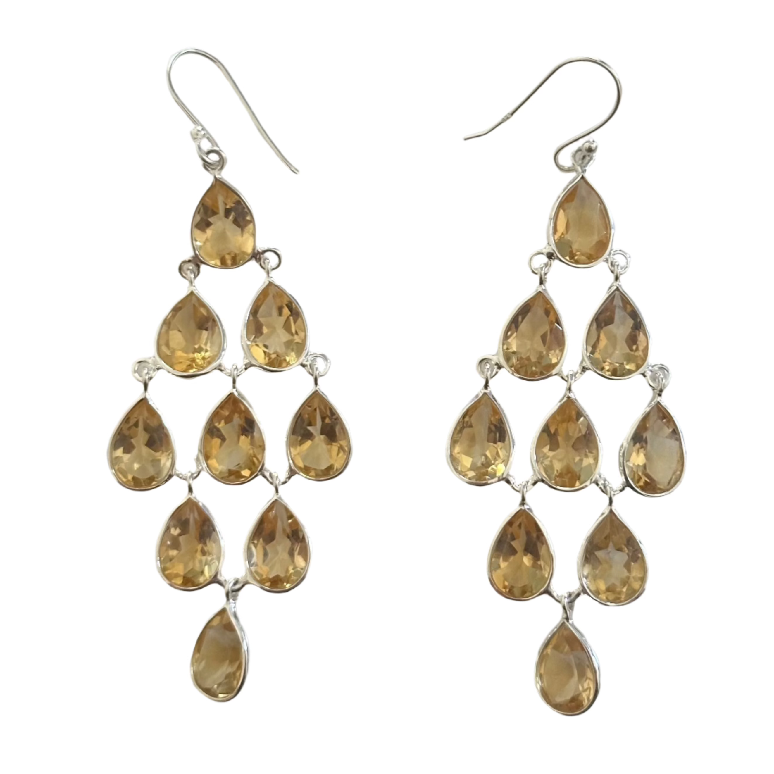 Sterling Silver Chandelier Earrings with Natural Gemstones - Citrine