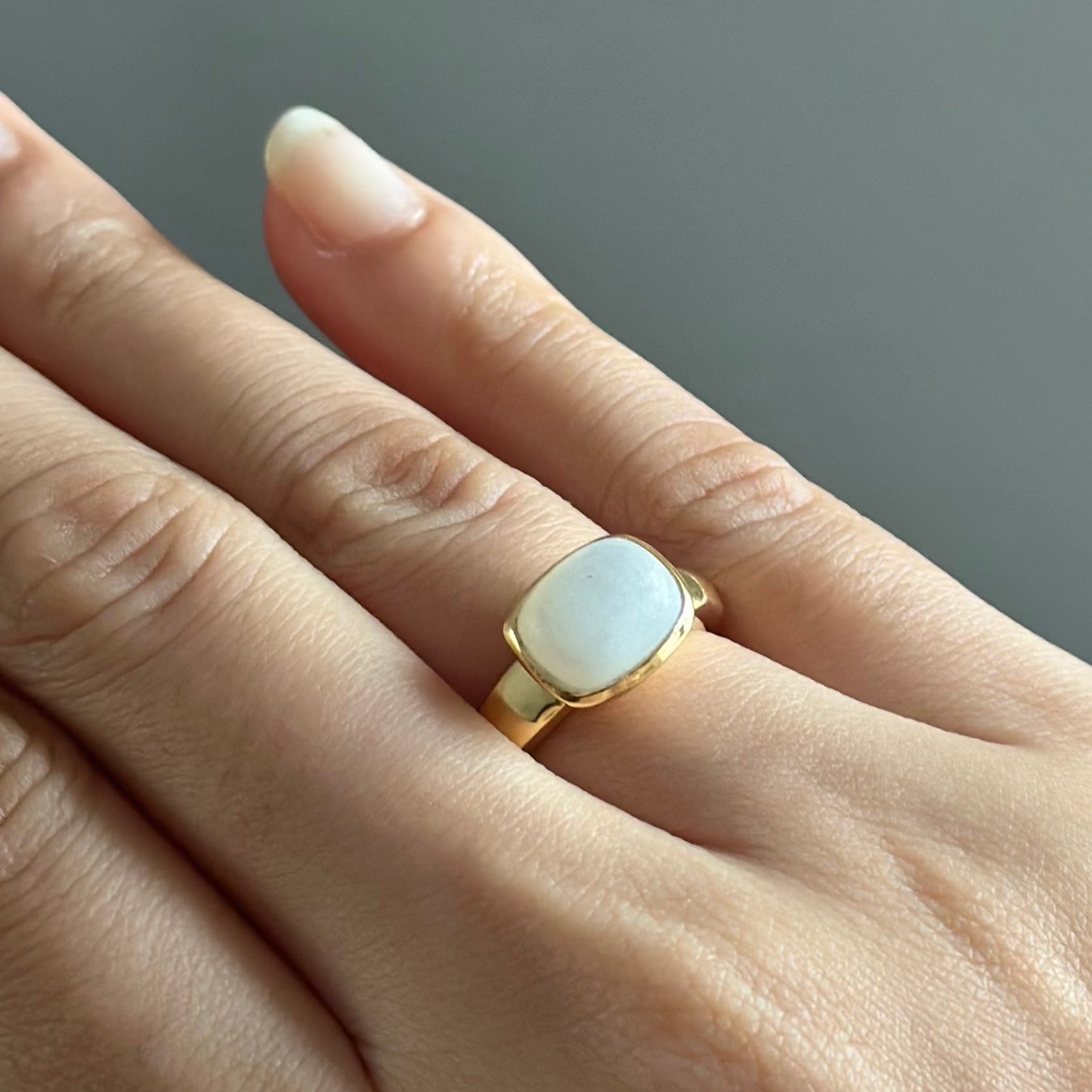 Faceted Rectangular Cut Natural Gemstone Gold Plated Sterling Silver Ring - Mother of Pearl