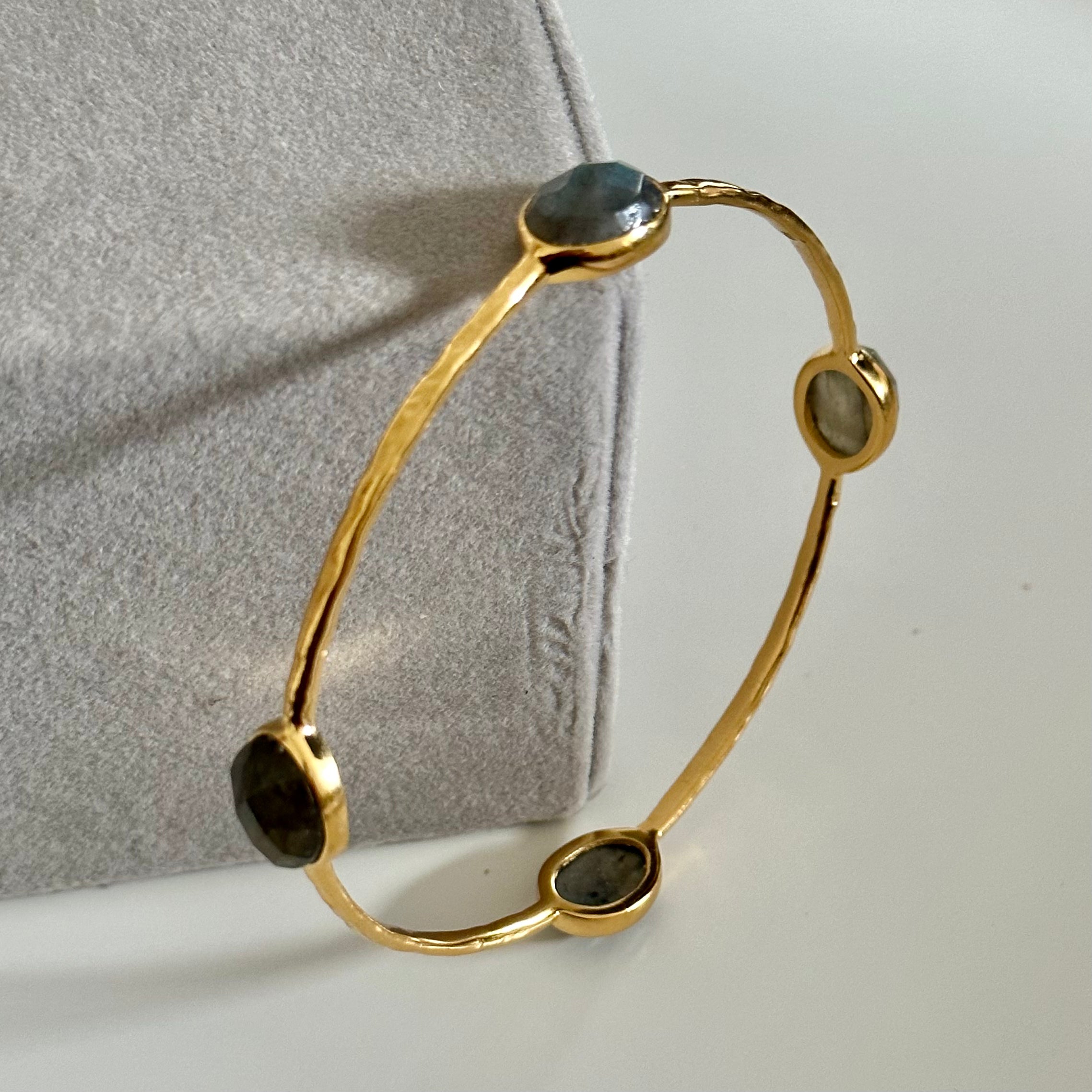 Labradorite Gemstone Bangle in Gold Plated Sterling Silver