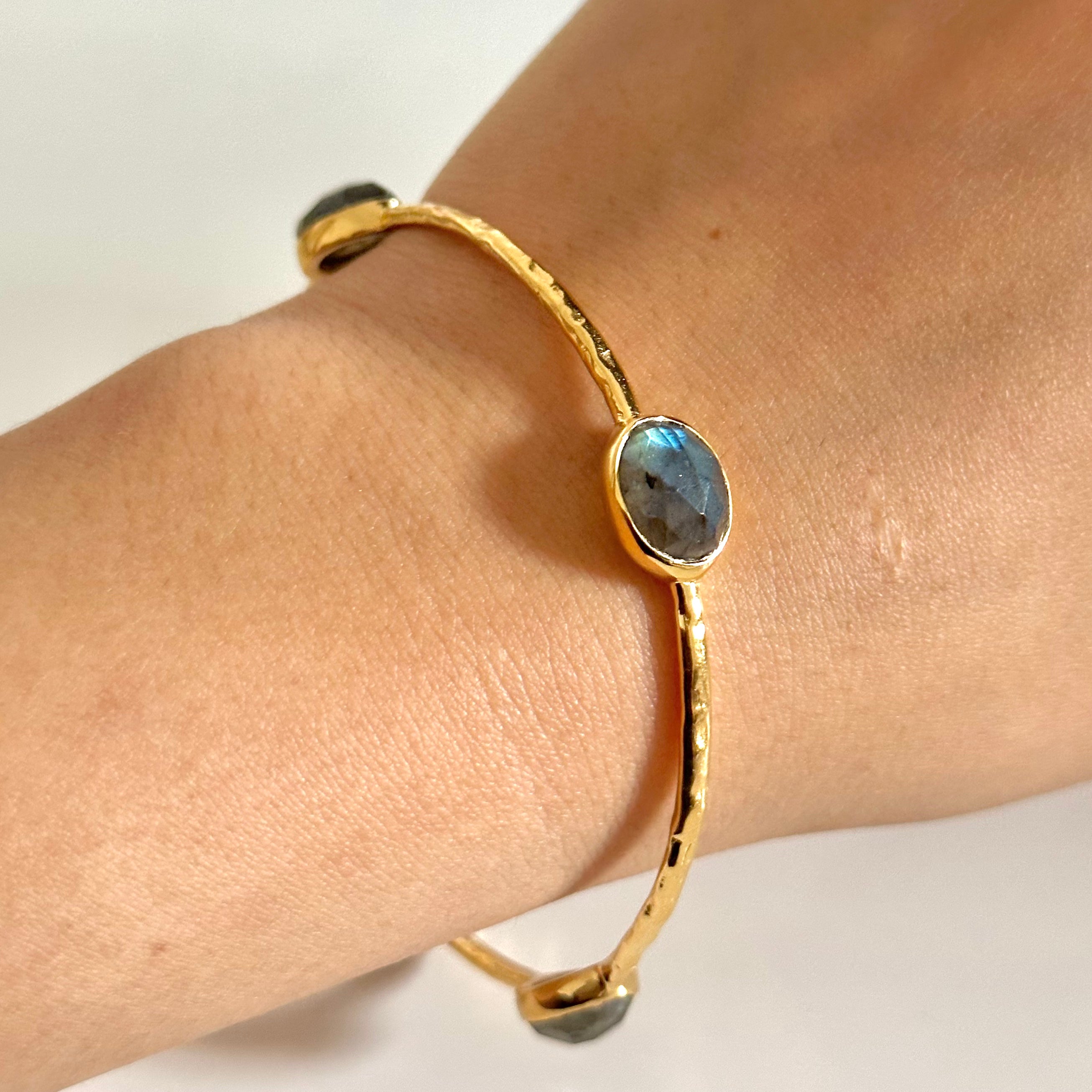 Labradorite Gemstone Bangle in Gold Plated Sterling Silver