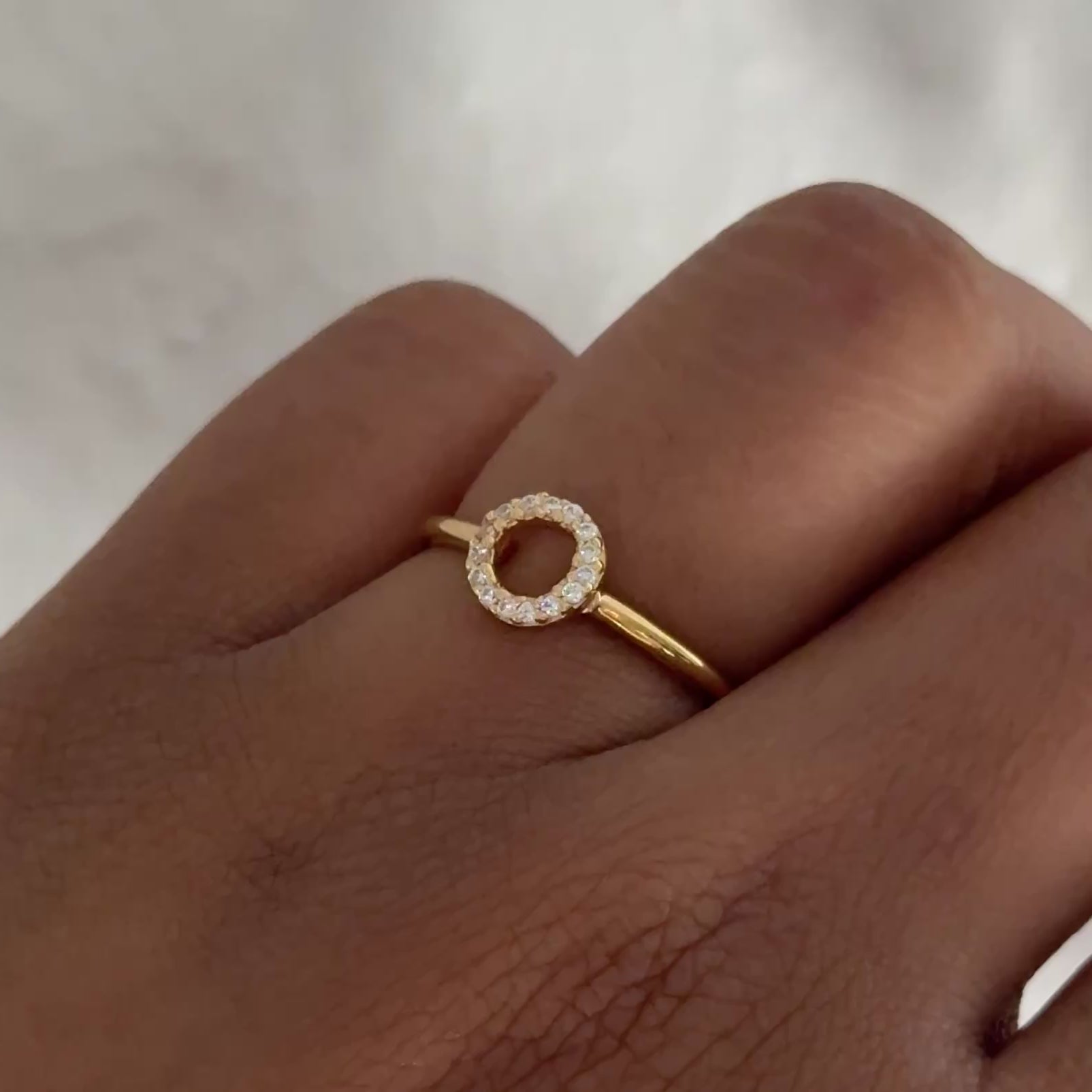 Vermeil Gold Circle Ring Studded with Cubic Zirconia