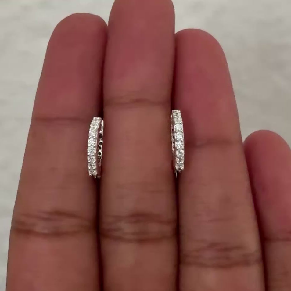 Sterling Silver Hexagon Shaped Huggies with Cubic Zirconia - ERD069-CZ - Milina London