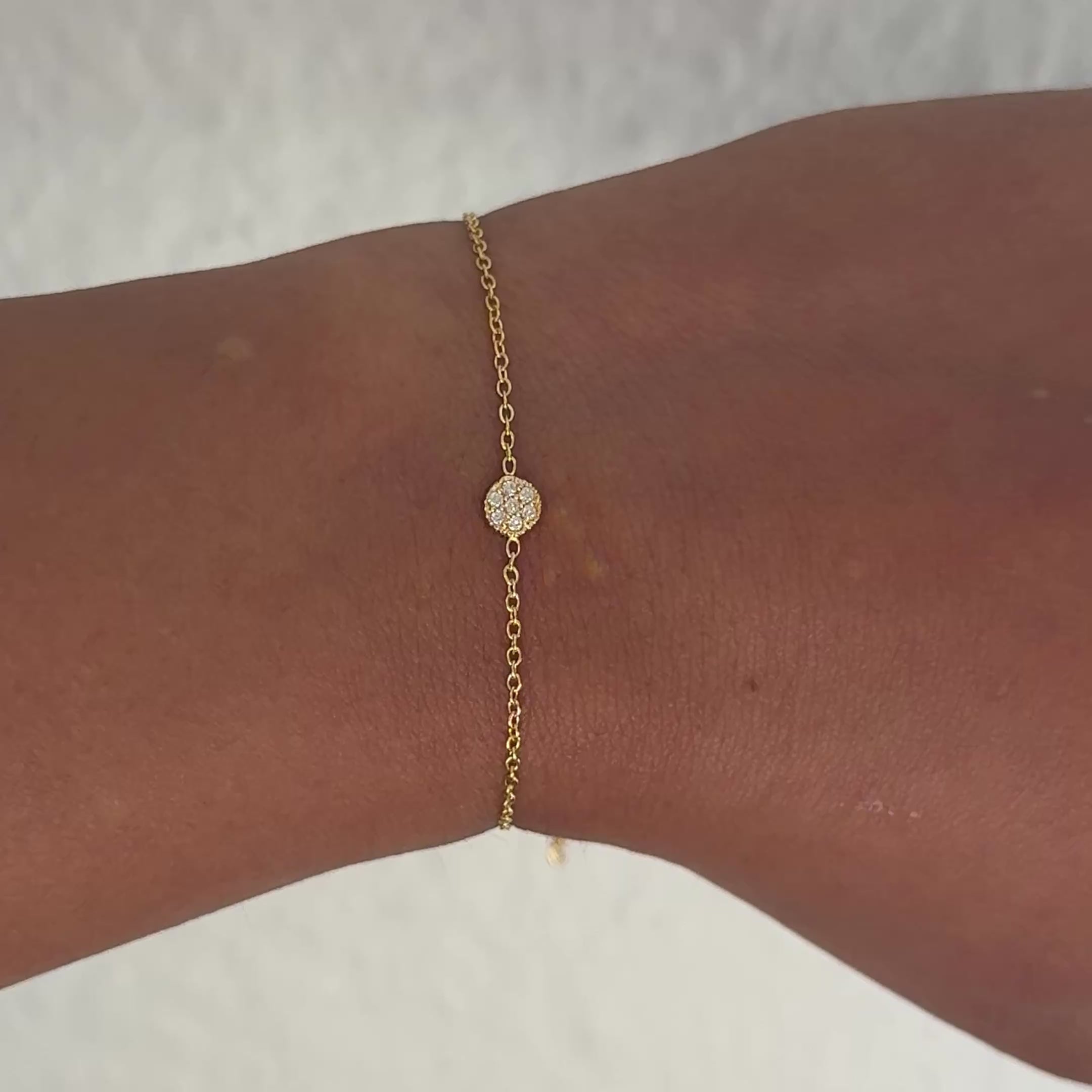 Vermeil Gold Small Cubic Zirconia Disc Bracelet on a Delicate Adjustable Chain