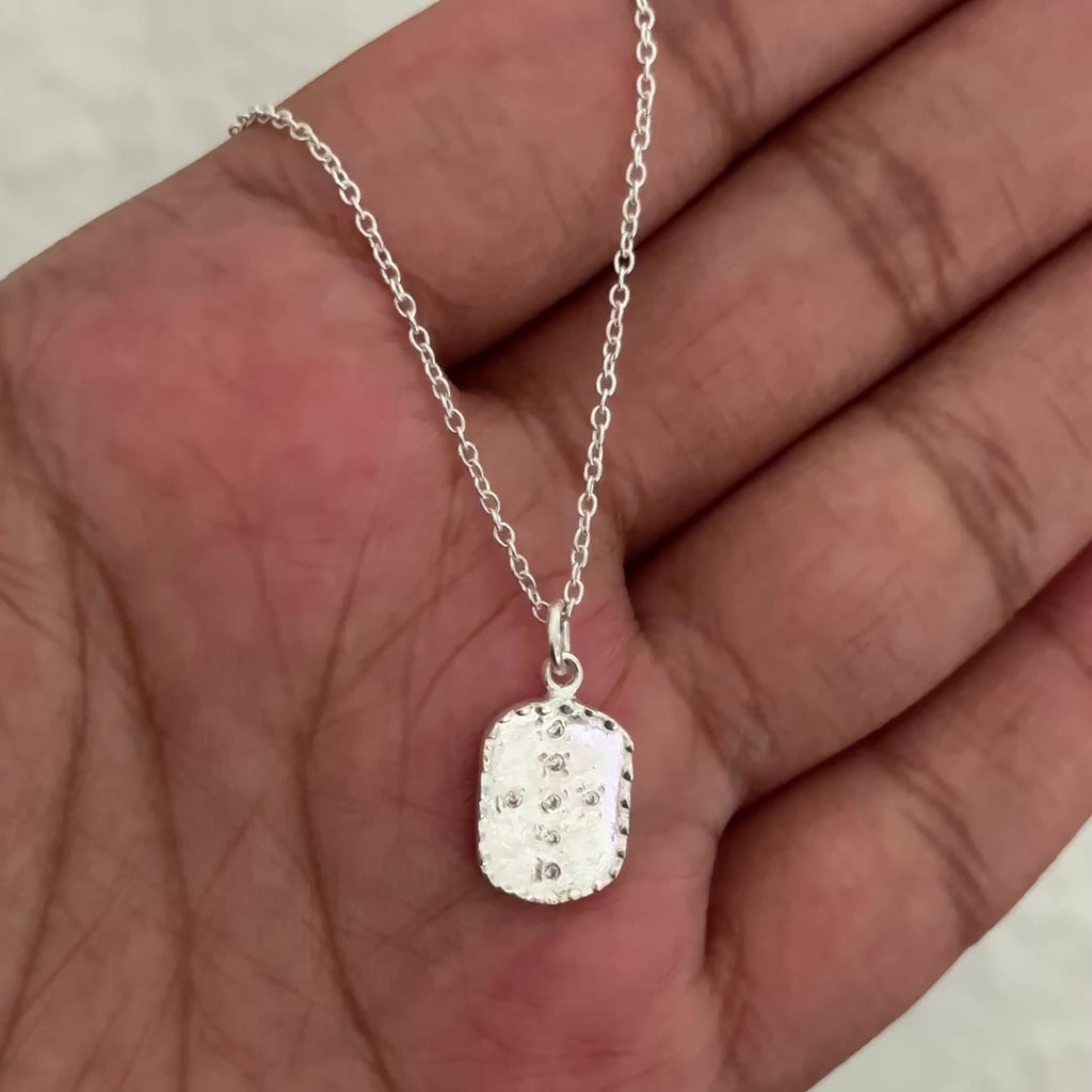 Sterling Silver Rectangle Shaped Pendant Necklace with Cubic Zirconia Milina London 
