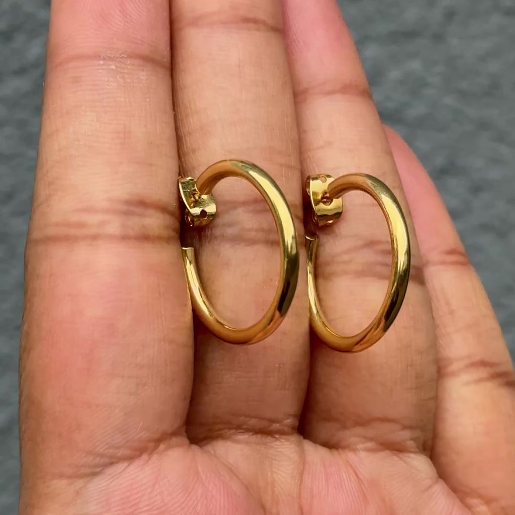 18k Gold Plated Sterling Silver Medium Sized Solid Round Everyday Hoops Milina London 
