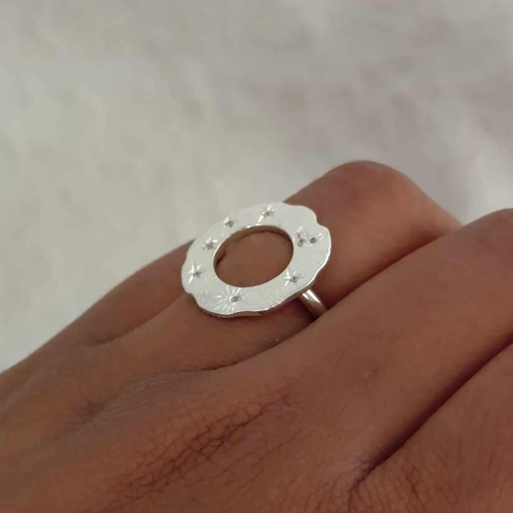 Sterling Silver Celestial Open Circle Ring with Cubic Zirconia