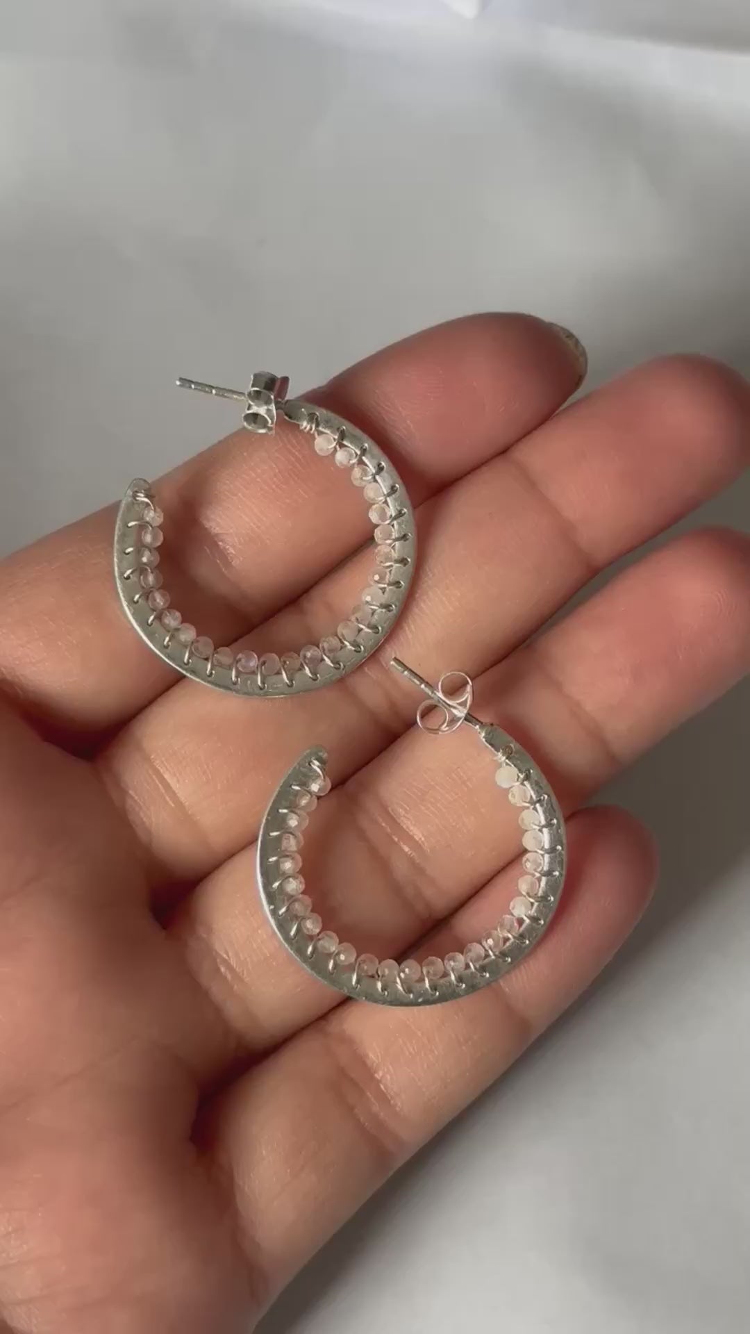 Hoop Earrings in Sterling Silver with Moonstone Gemstone
