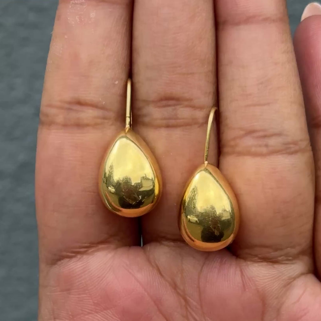 Chunky Teardrop Shaped 18k Gold Plated Sterling Silver Hook Earrings Milina London ERS129-G
