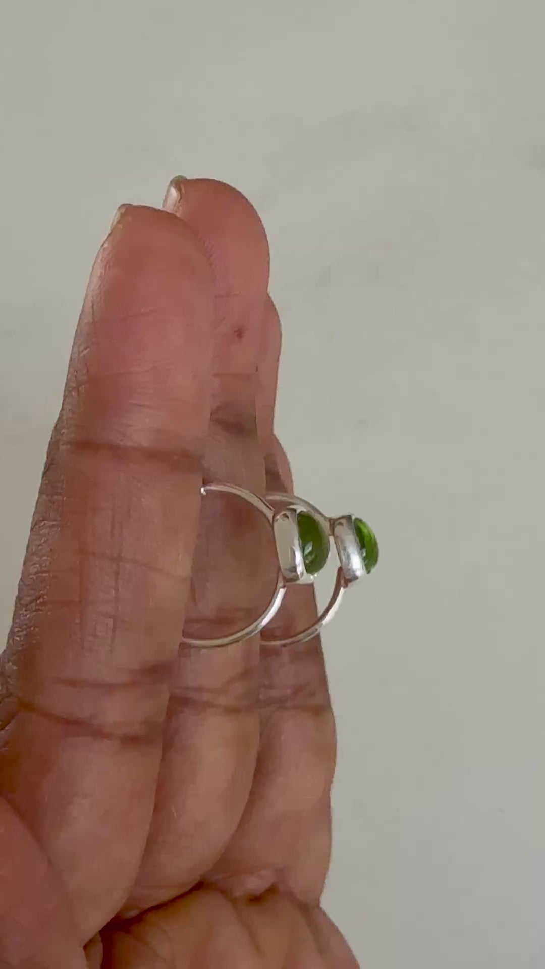 Minimal Sterling Silver Small Hoops with a Square Cabochon Gemstone - Peridot