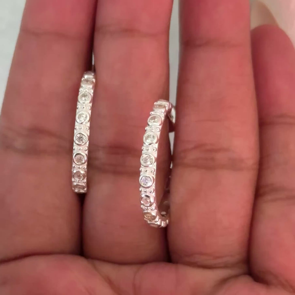 Sterling Silver Cubic Zirconia Studded Large Hoops - ERD067-CZ - Milina London