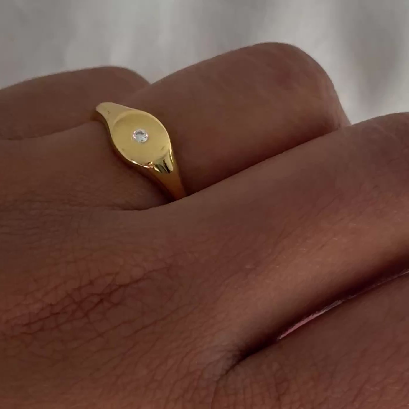 Vermeil Gold Minimal Signet Ring with Cubic Zirconia