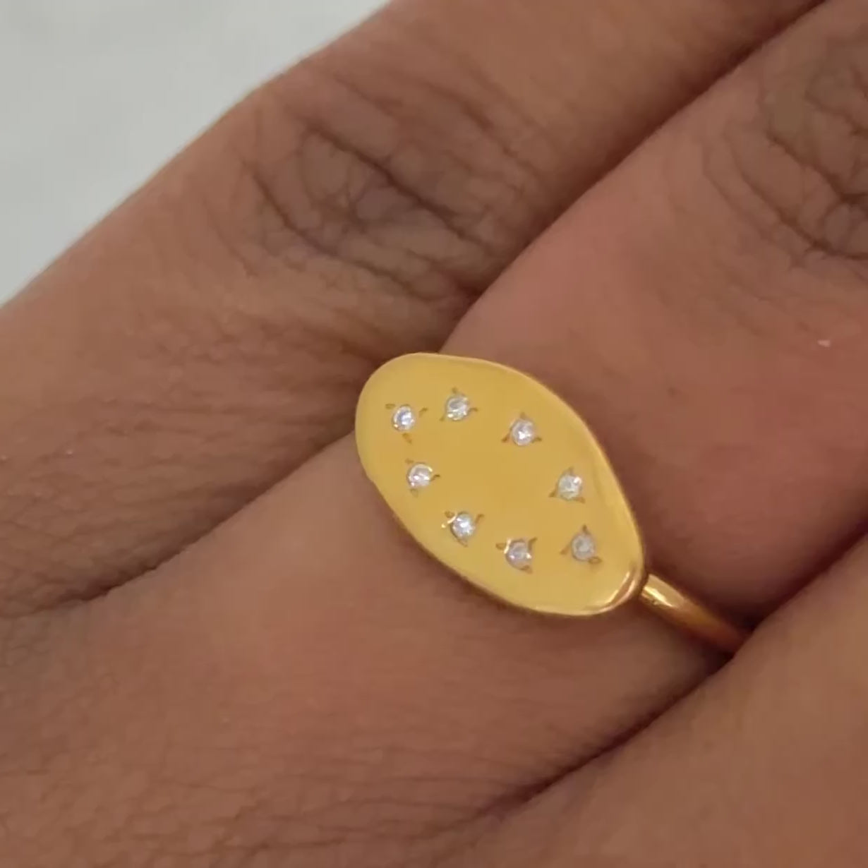 Vermeil Gold Organic Oval Shaped Ring with Cubic Zirconia