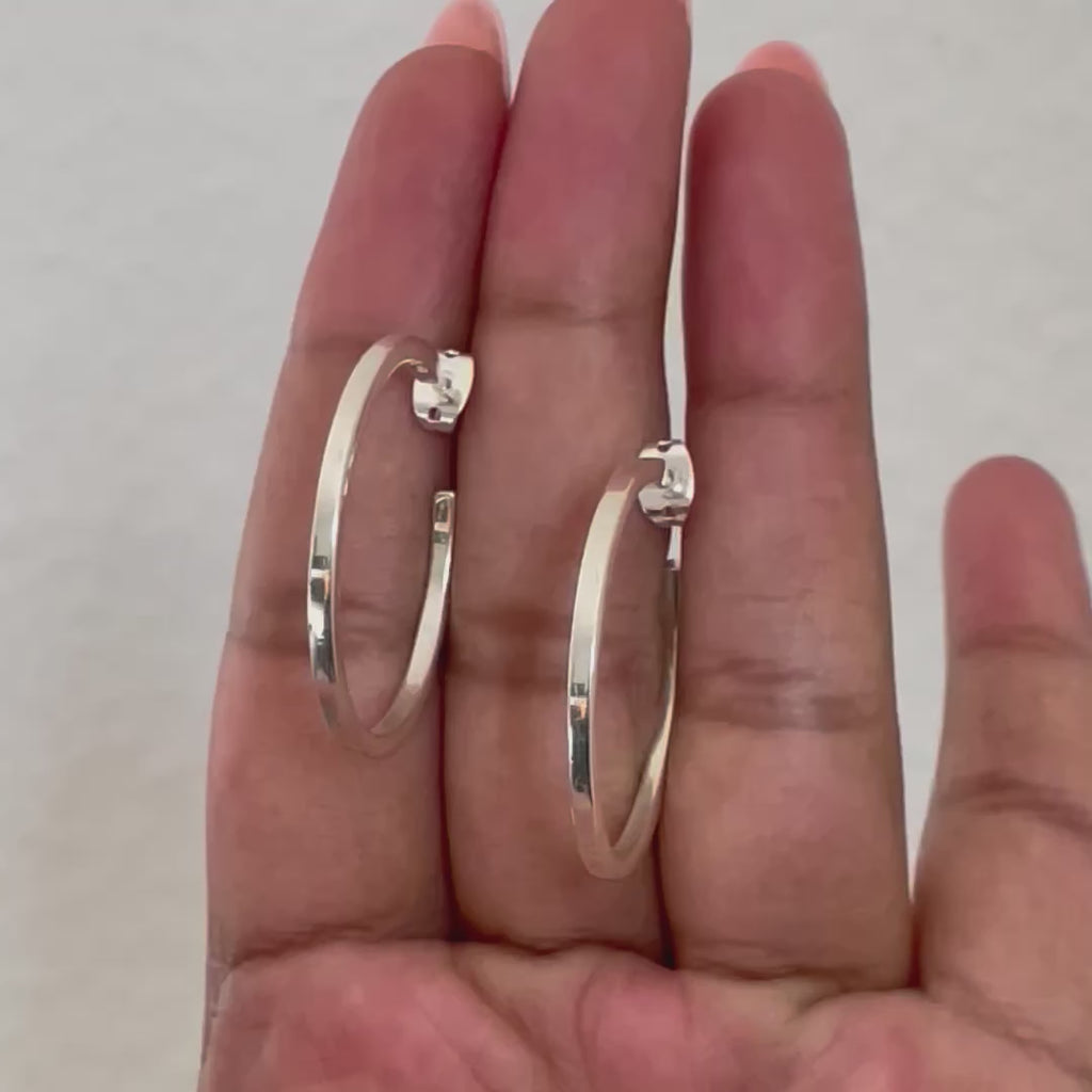 Large Sterling Silver Hoops with a Square Edge Milina London  