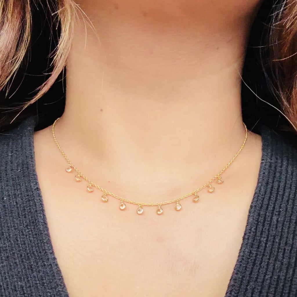 Vermeil Gold Small Round Green Amethyst Gemstone Drops Necklace Milina London 