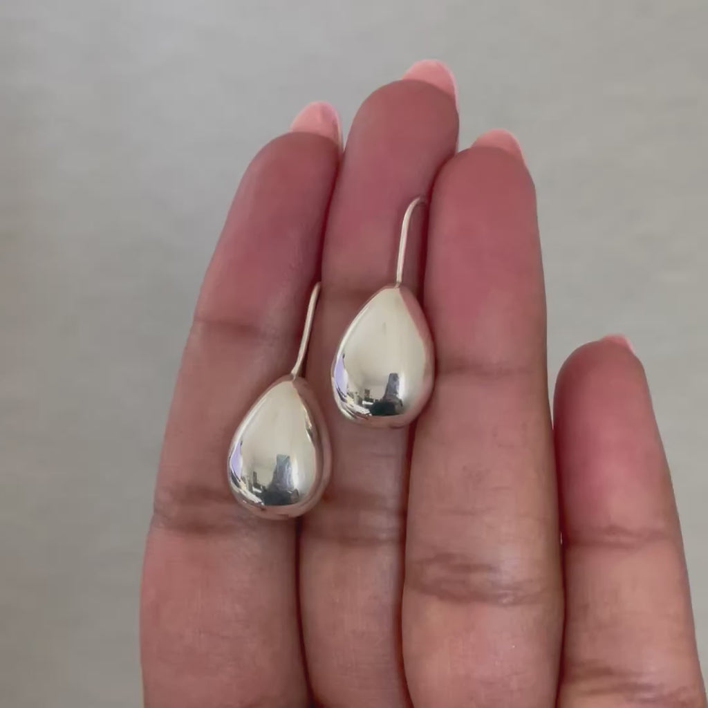 Chunky Teardrop Shaped Sterling Silver Hook Earrings Milina London 