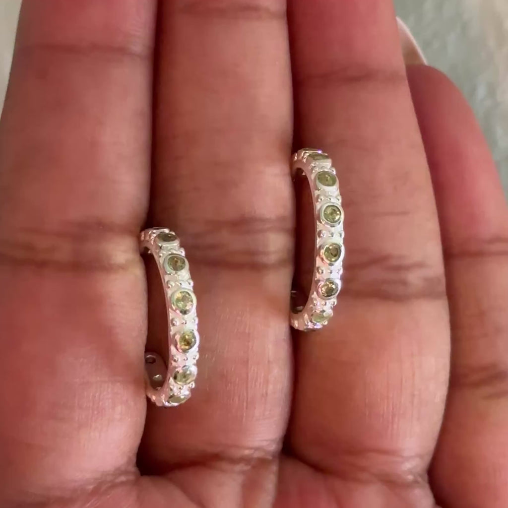 Sterling Silver Peridot Studded Medium Hoops - ERD066-PD - Milina London