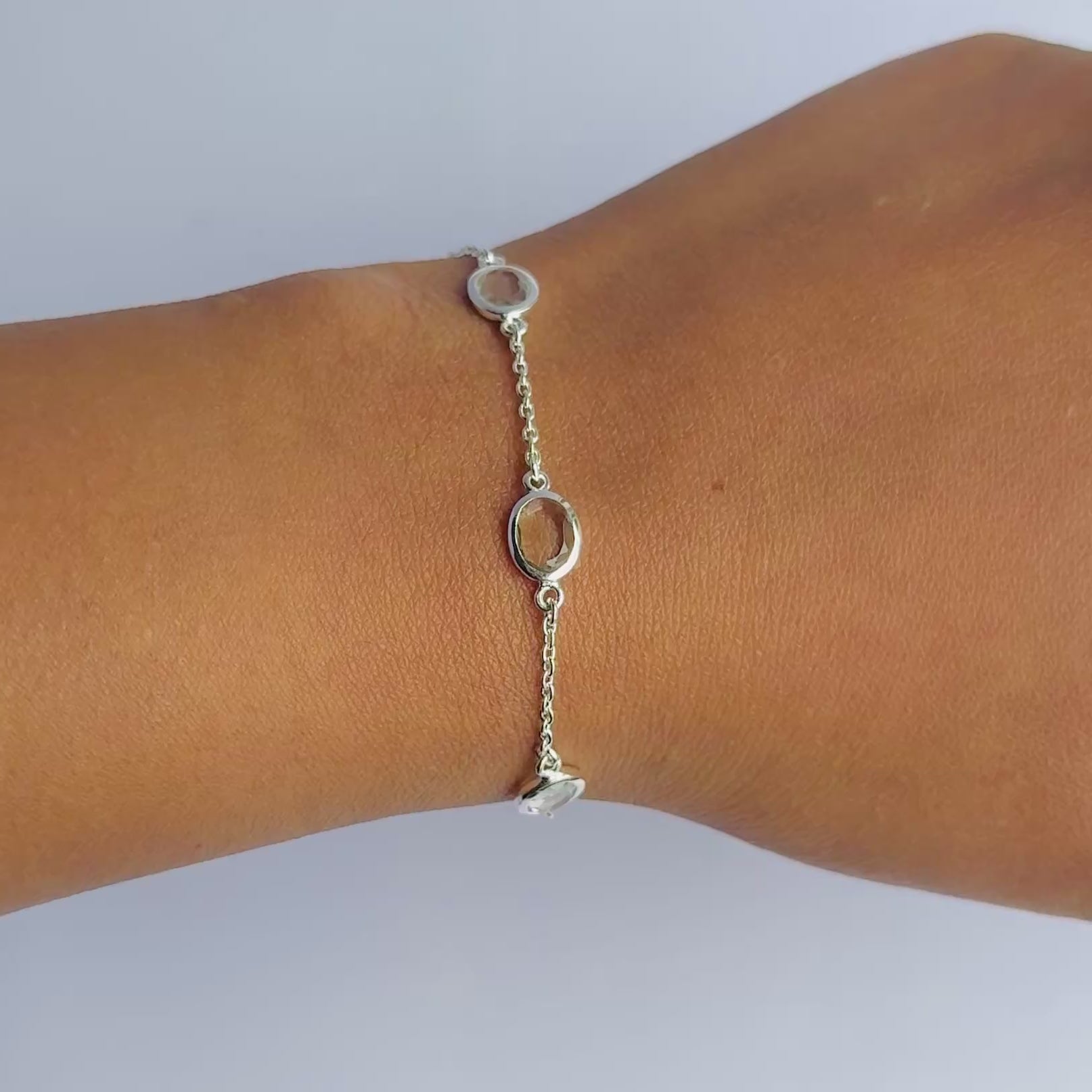 Four Oval Shaped Green Amethyst Gemstone Adjustable Bracelet in Sterling Silver