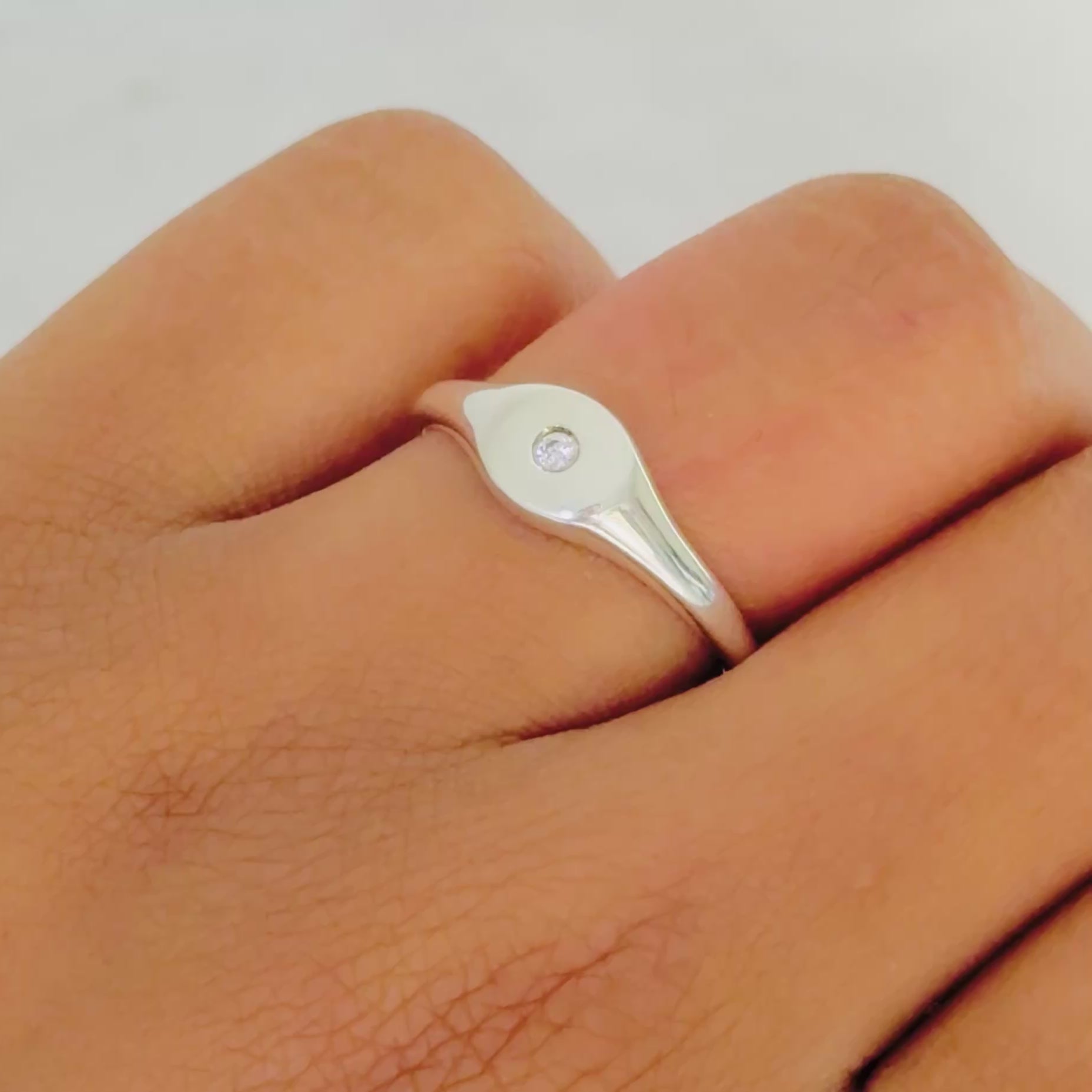 Sterling Silver Minimal Signet Ring with Cubic Zirconia