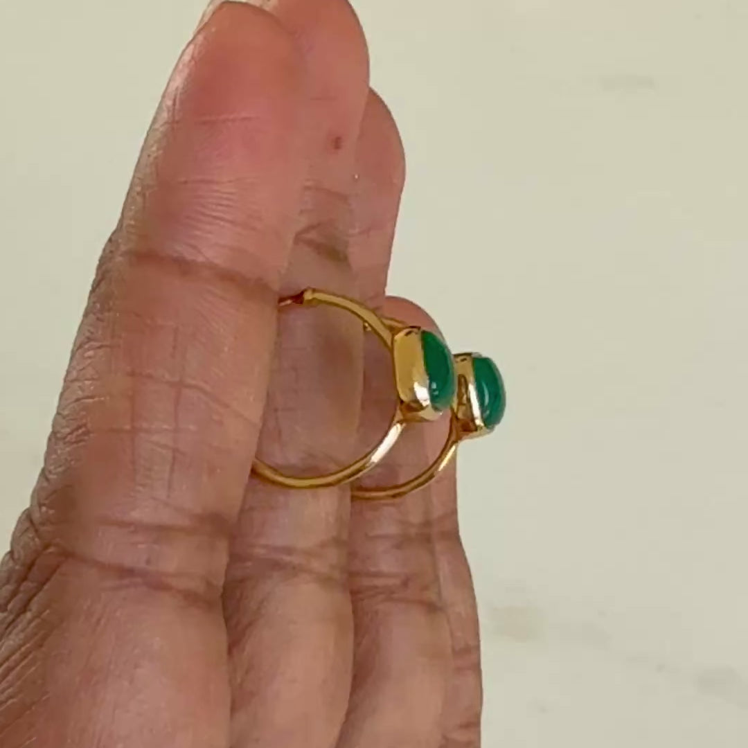 Minimal Gold Plated Sterling Silver Small Hoops with a Square Cabochon Gemstone - Green Onyx
