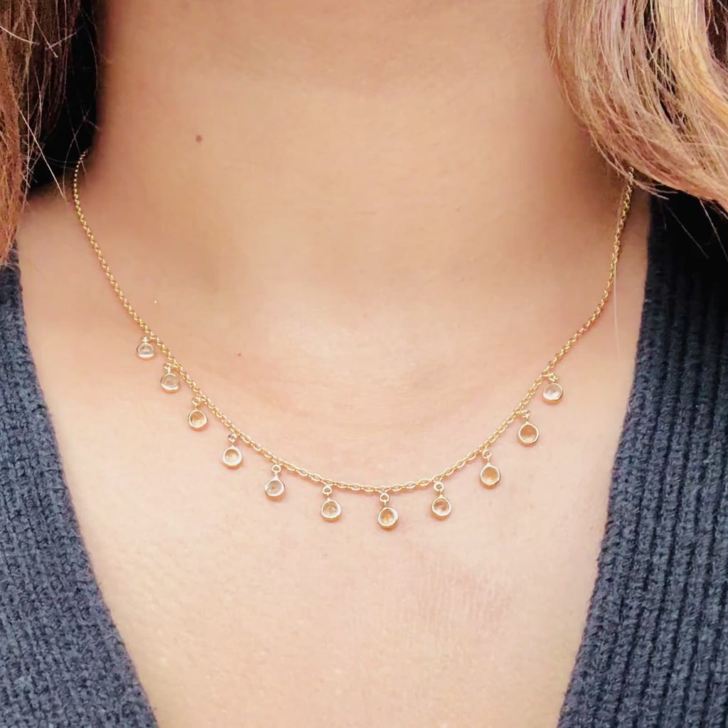 Vermeil Gold Small Round Citrine Gemstone Drops Necklace Milina London 