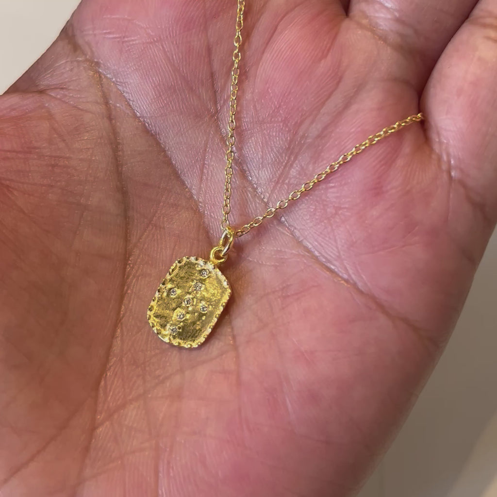 Gold Plated Sterling Silver Rectangle Shaped Pendant Necklace with Cubic Zirconia Milina London 