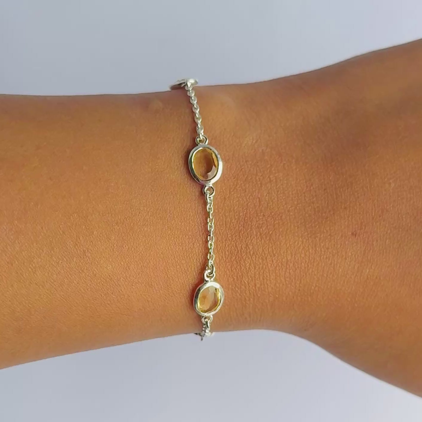 Four Oval Shaped Citrine Gemstone Adjustable Bracelet in Sterling Silver