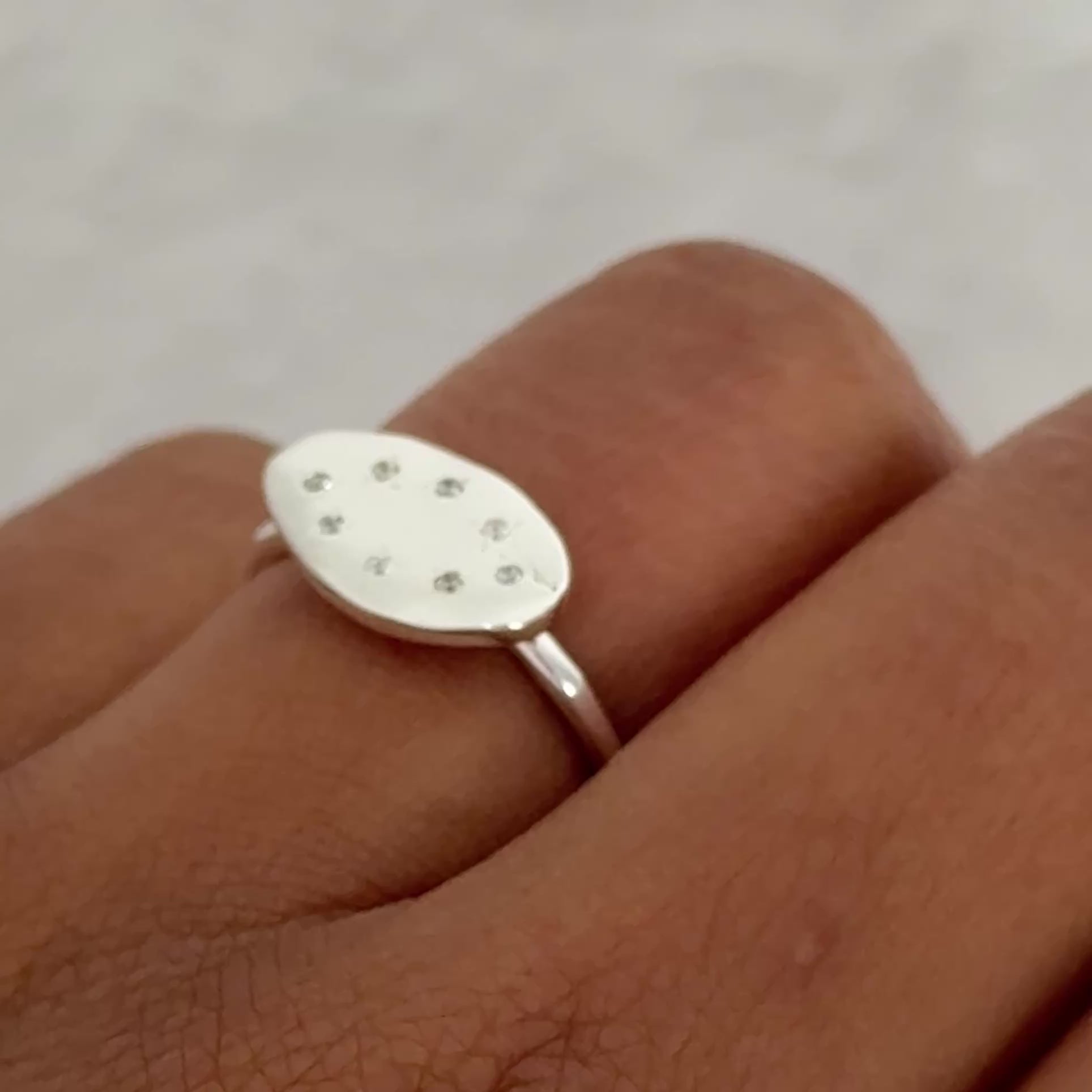 Sterling Silver Organic Oval Shaped Ring with Cubic Zirconia