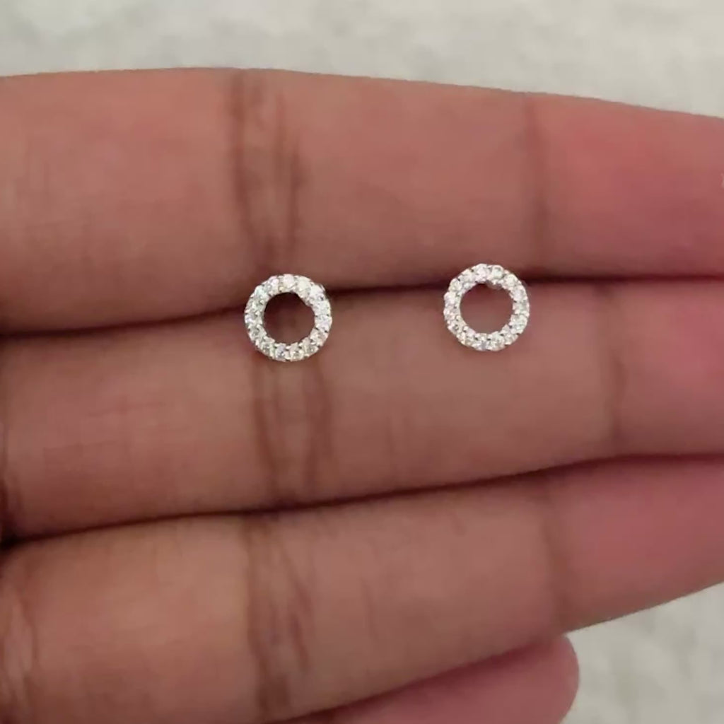 Sterling Silver Circle Studs with Cubic Zirconia - ERD071-CZ - Milina London