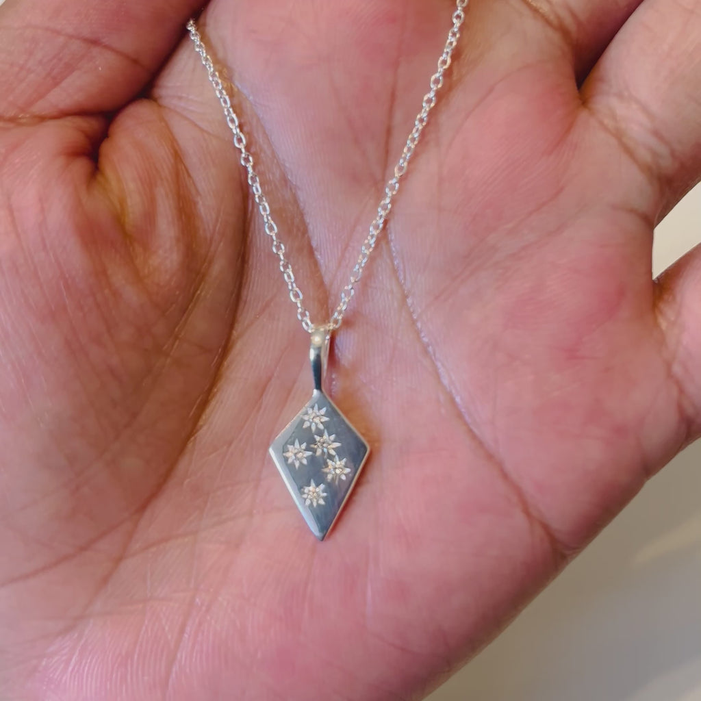 Sterling Silver Diamond Shaped Pendant Necklace with Cubic Zirconia Milina London 