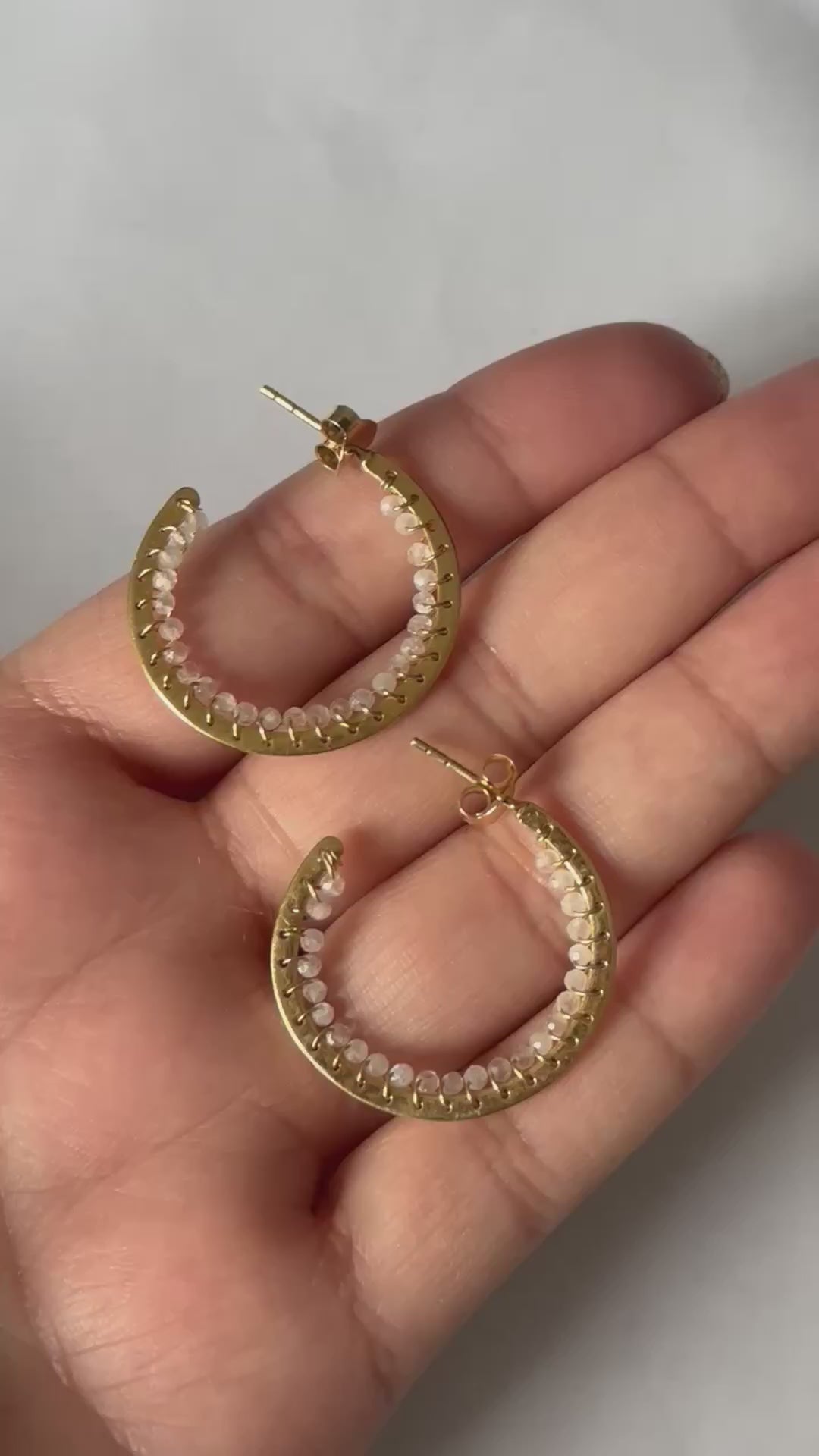 Hoop Earrings in Gold Plated Sterling Silver with Moonstone Gemstone