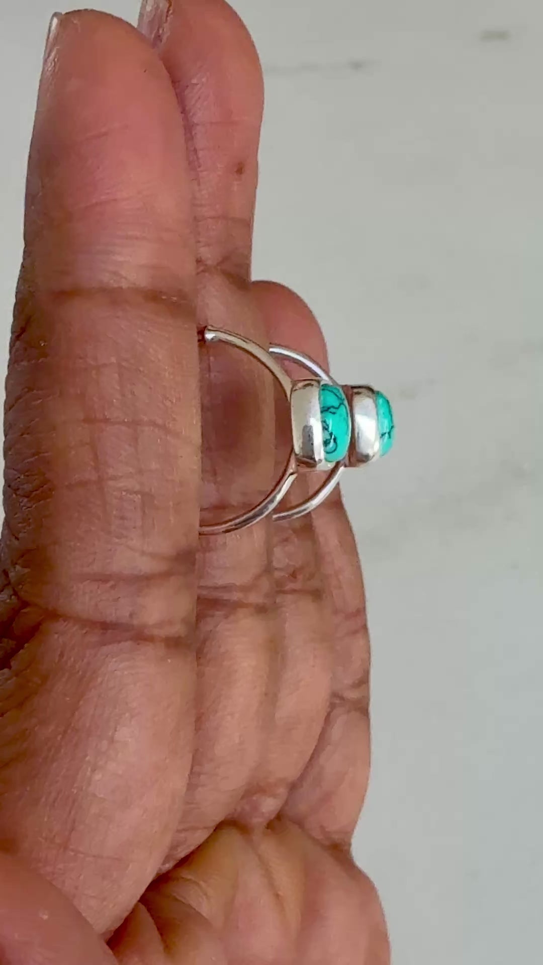 Minimal Sterling Silver Small Hoops with a Square Cabochon Gemstone - Turquoise
