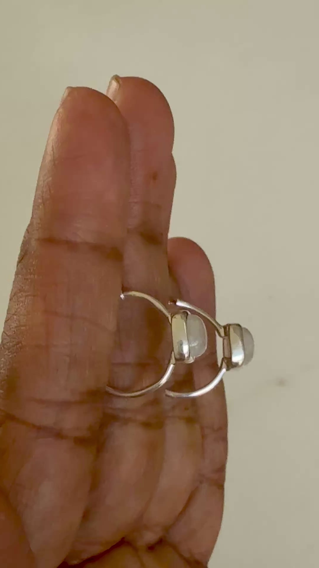 Minimal Sterling Silver Small Hoops with a Square Cabochon Gemstone - Moonstone