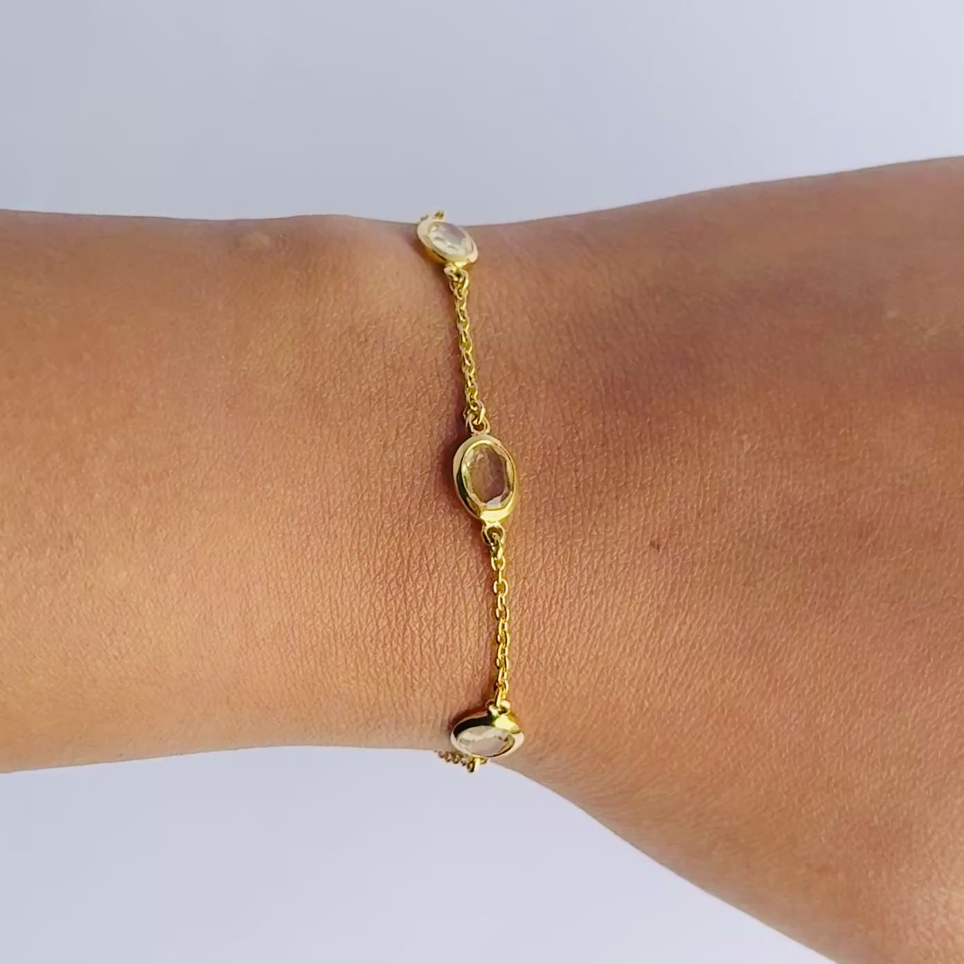 Four Oval Shaped Citrine Gemstone Adjustable Bracelet in Vermeil Gold