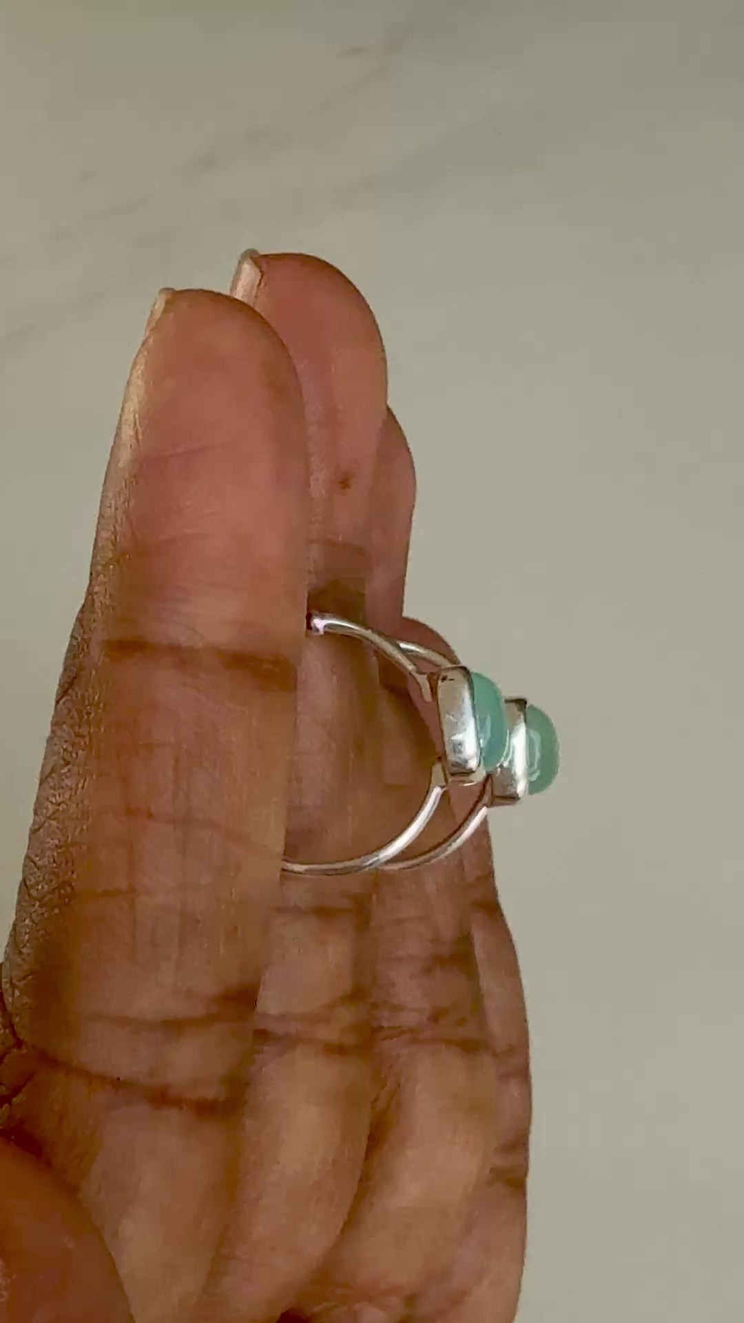 Minimal Sterling Silver Small Hoops with a Square Cabochon Gemstone - Aqua Chalcedony