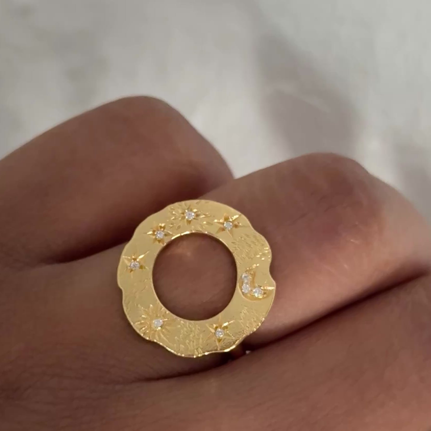 Vermeil Gold Celestial Open Circle Ring with Cubic Zirconia