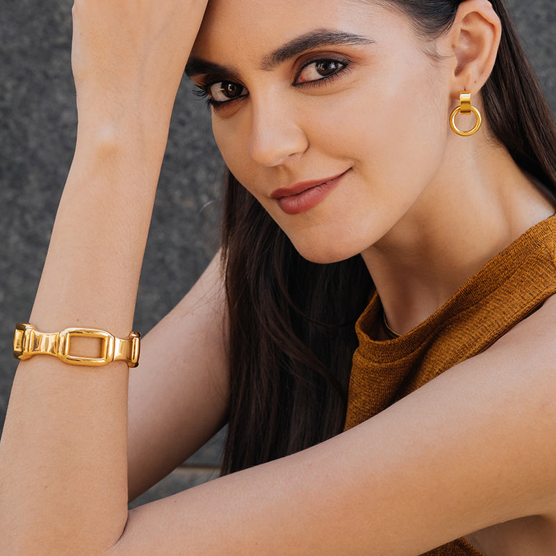 Chunky Statement Cuff with Large Links in 18k Gold Plated Brass - The Thea Cuff