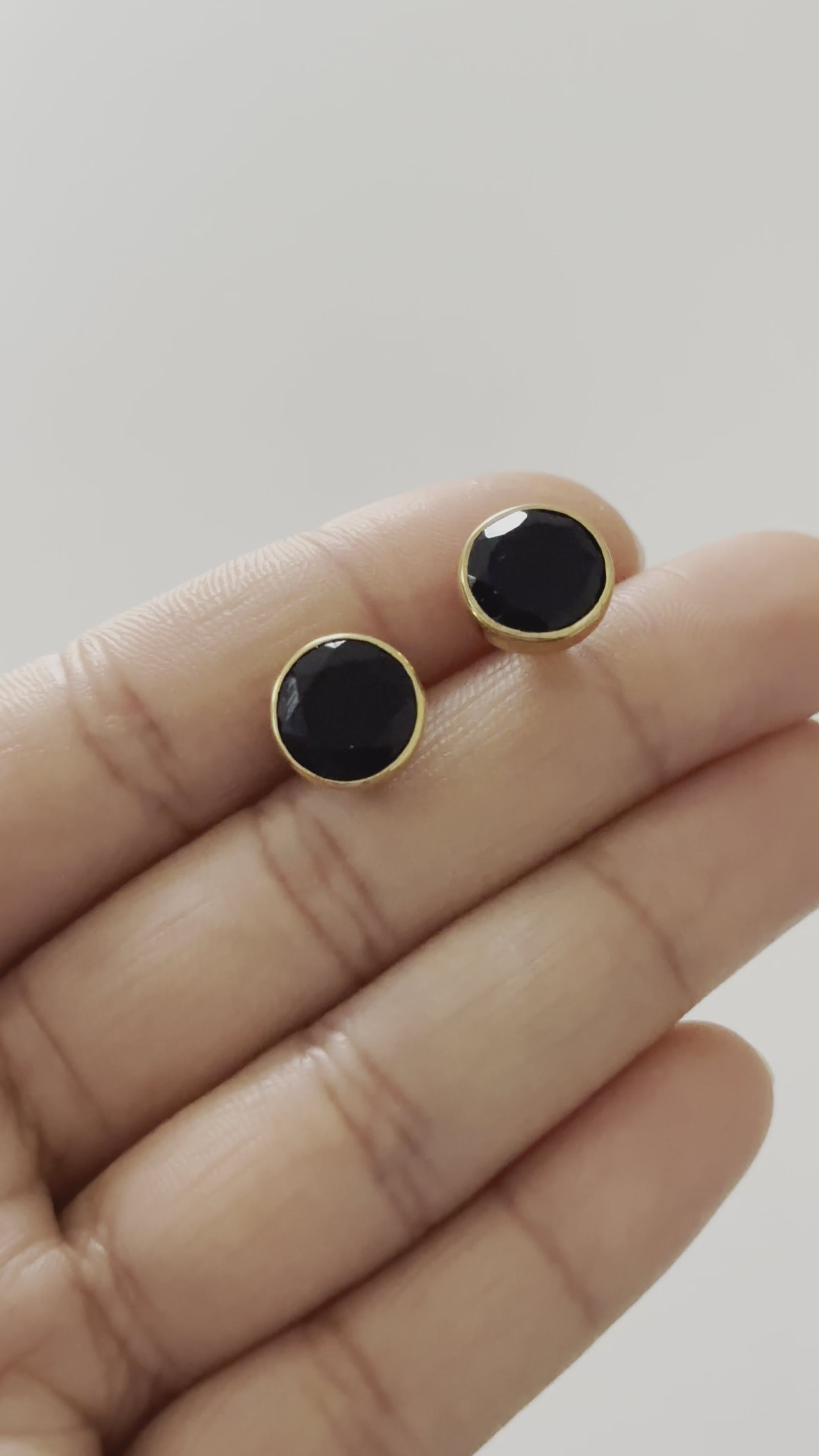 Black Onyx Studs in Gold Plated Sterling Silver with a Round Faceted Gemstone