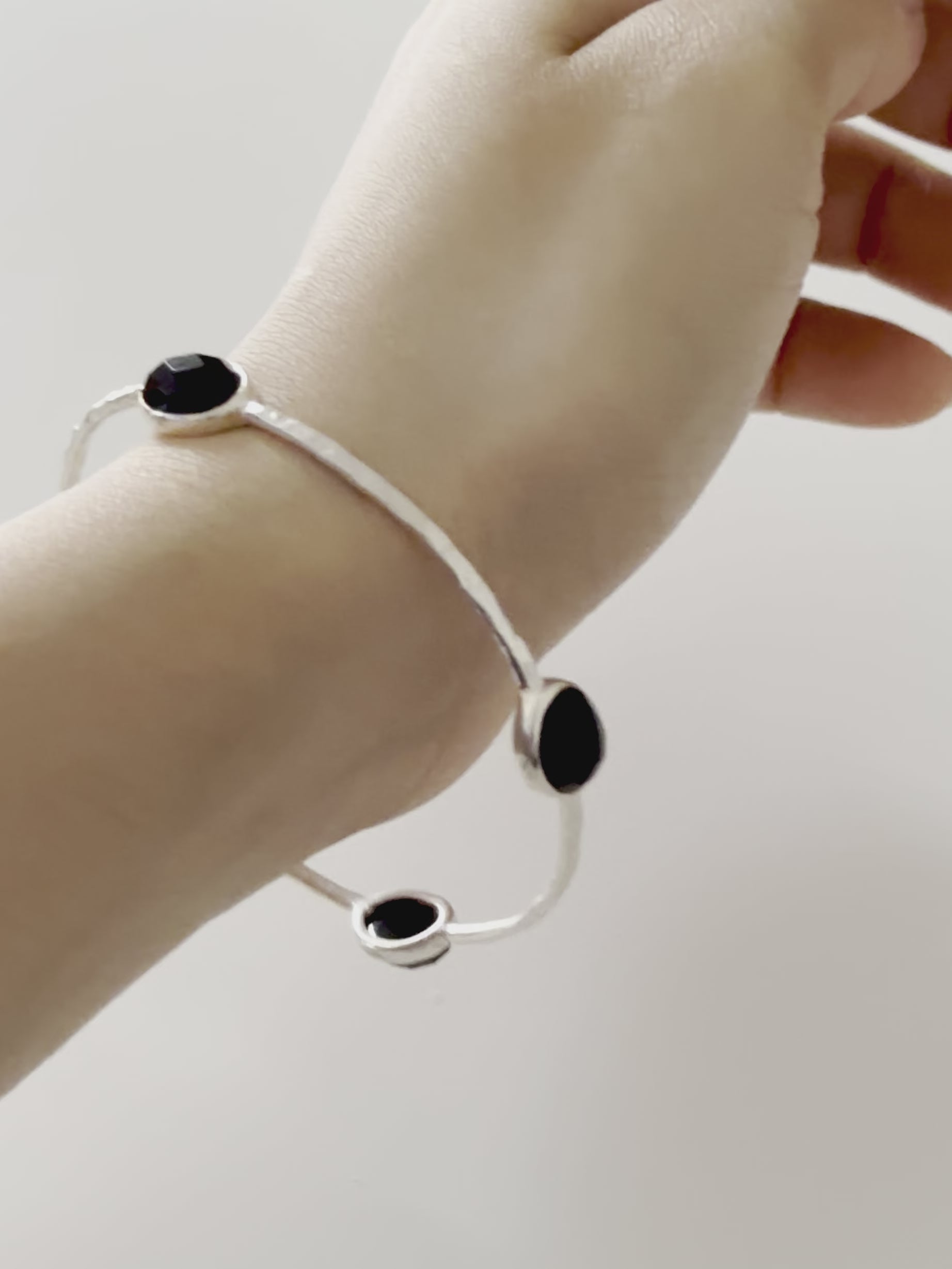 Black Onyx Gemstone Bangle in Sterling Silver