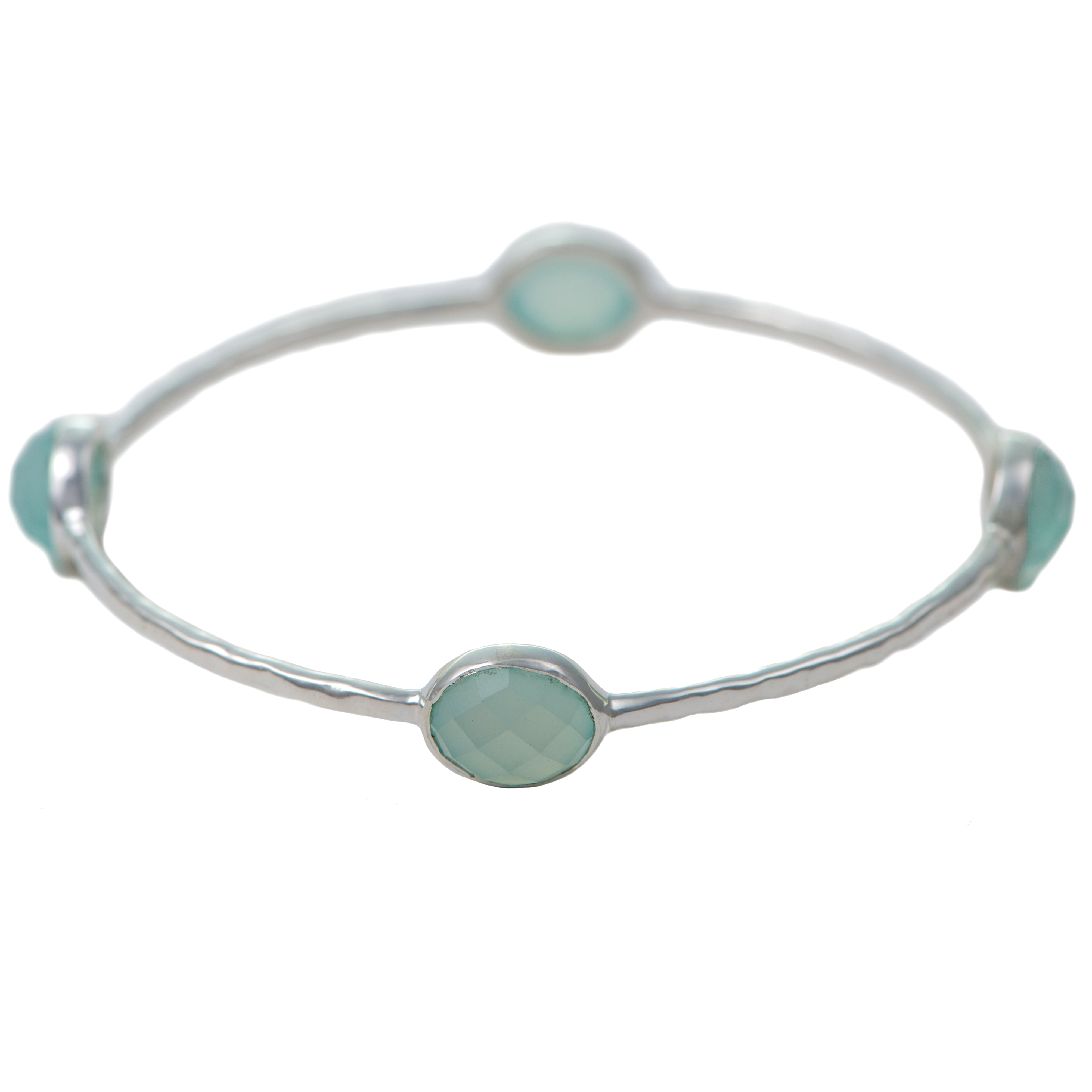 Aqua Chalcedony Gemstone Bangle in Sterling Silver