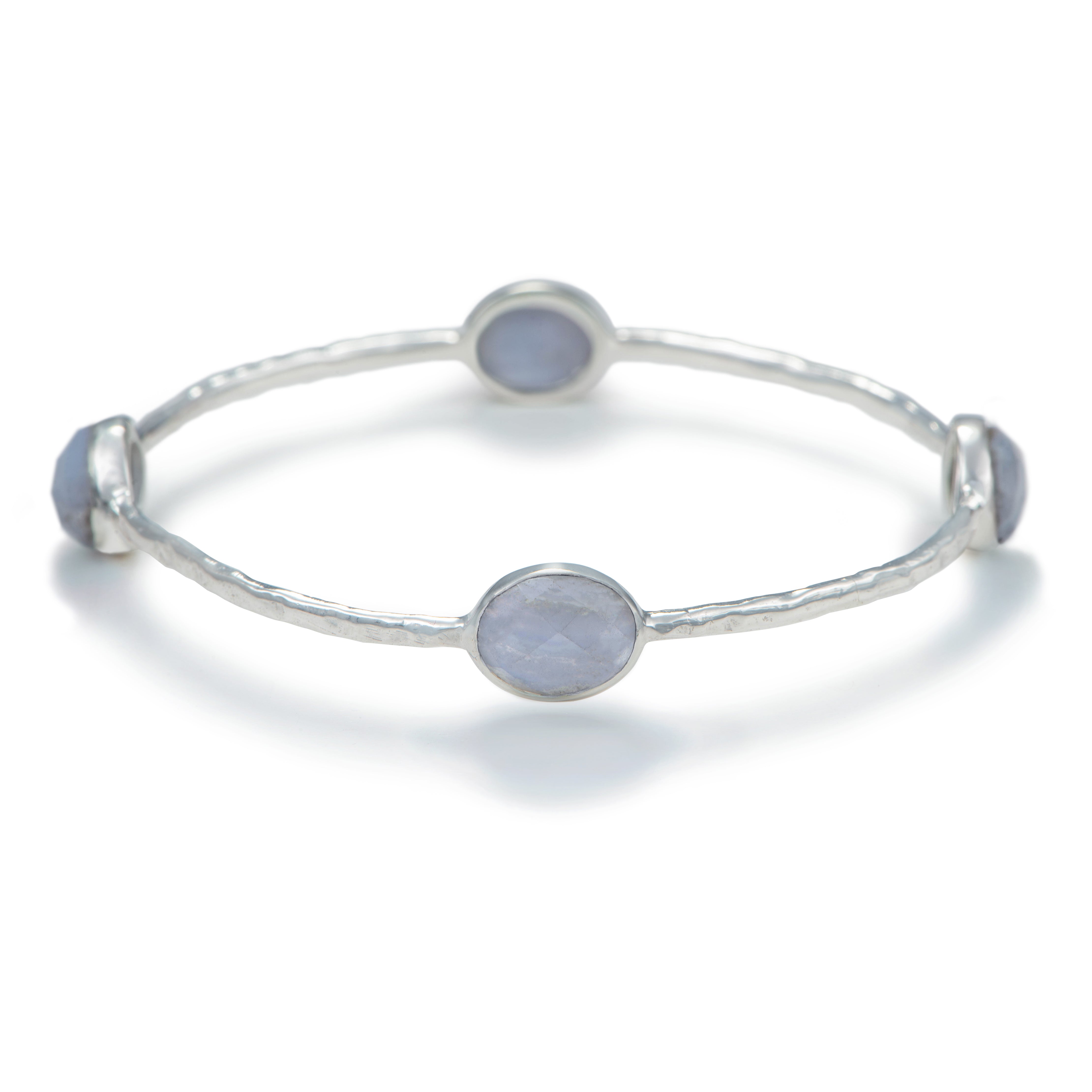 Blue Agate Gemstone Bangle in Sterling Silver