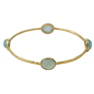 Aqua Chalcedony Gemstone Bangle in Gold Plated Sterling Silver