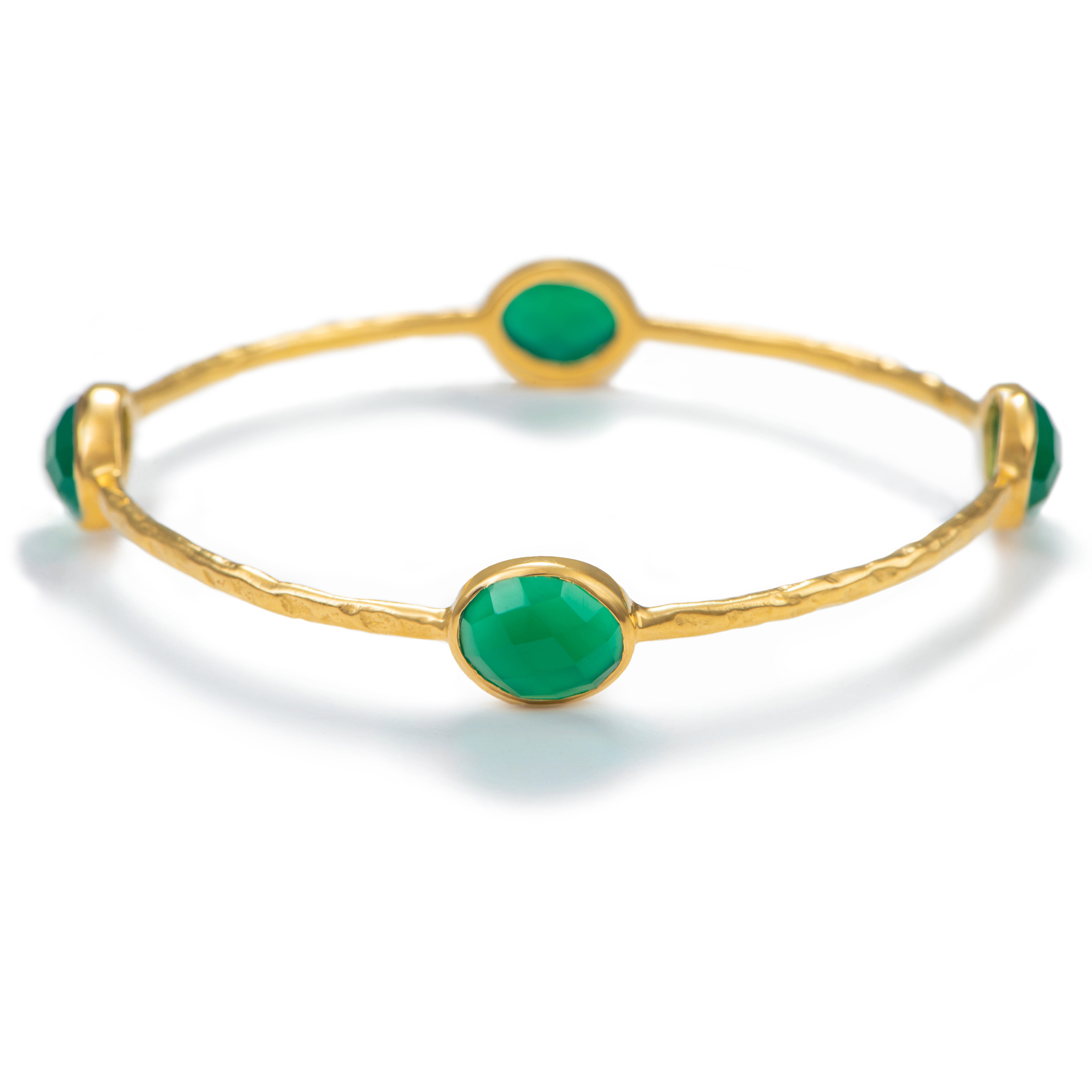 Green Onyx Gemstone Bangle in Gold Plated Sterling Silver