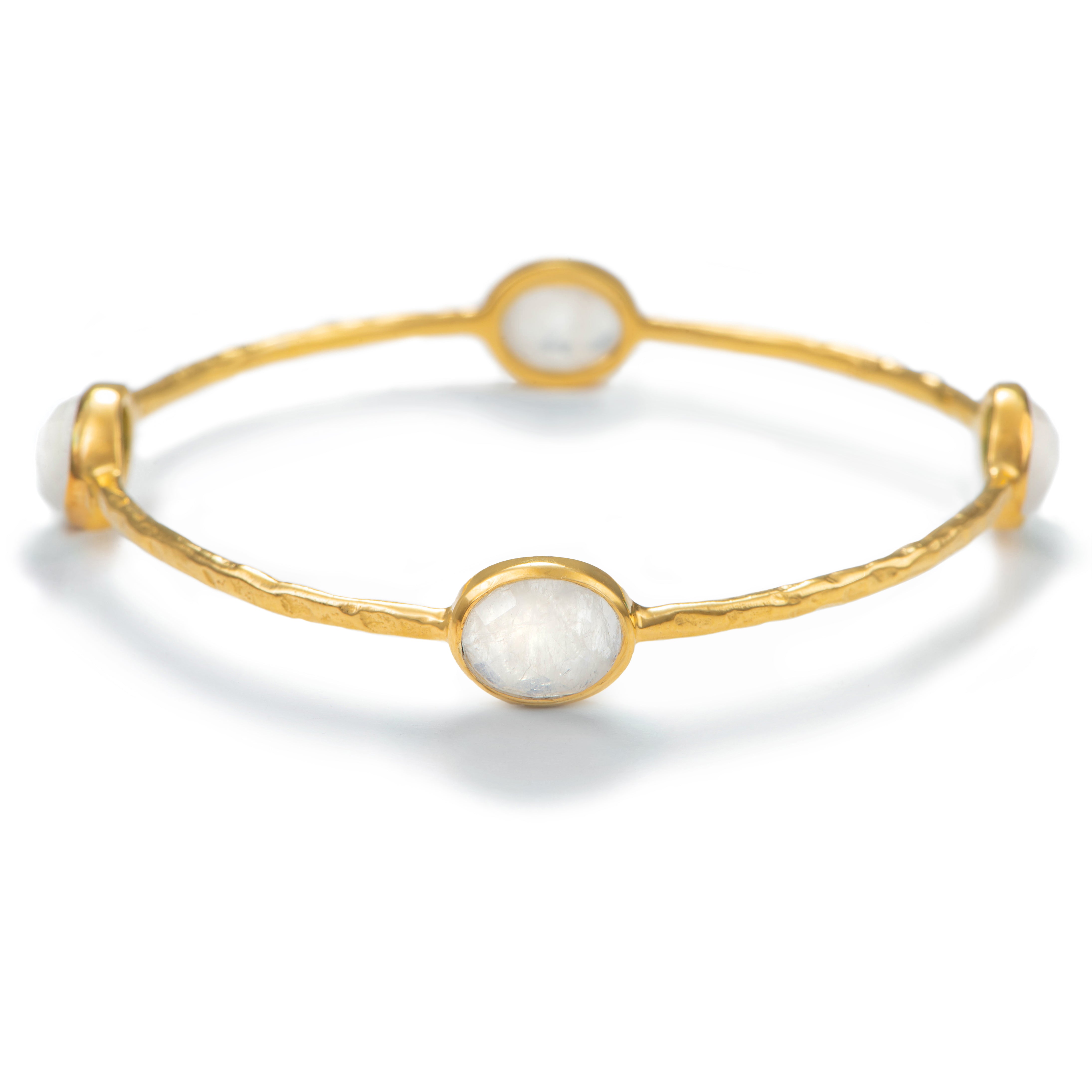 Moonstone Gemstone Bangle in Gold Plated Sterling Silver