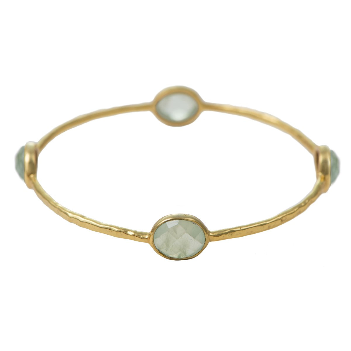 Prehnite Gemstone Bangle in Gold Plated Sterling Silver