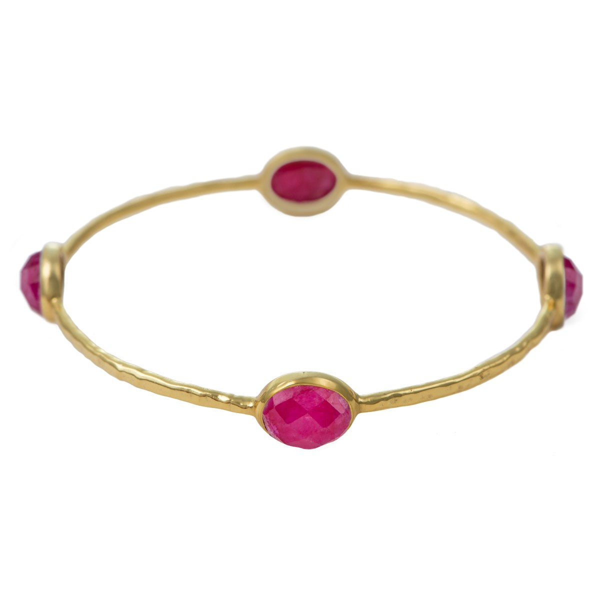 Ruby Quartz Gemstone Bangle in Gold Plated Sterling Silver
