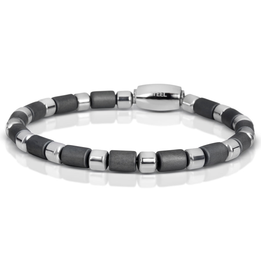 Haematite and Stainless Steel Bead Bracelet with Magnetic Stainless Steel Clasp