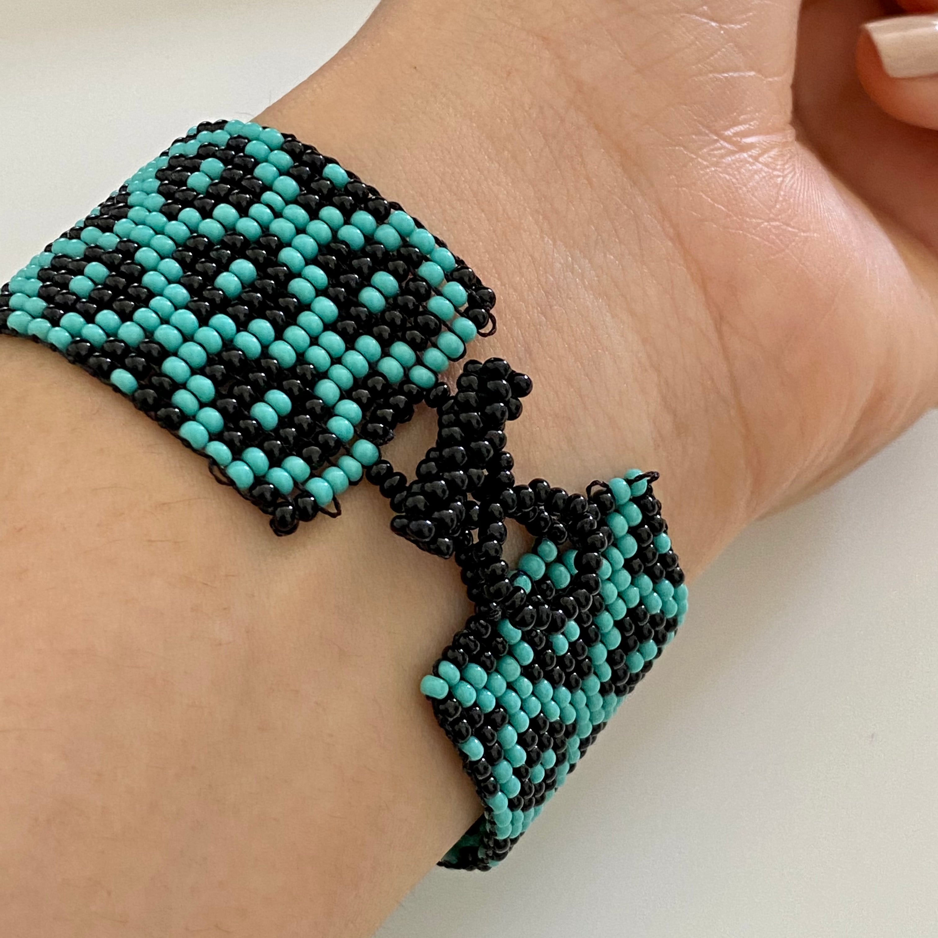 Black Blue Mayan Glass Bead Bracelet Medium Milina London