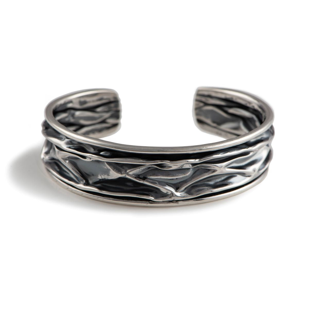 Oxidised Sterling Silver Textured Patterned Cuff - Narrow