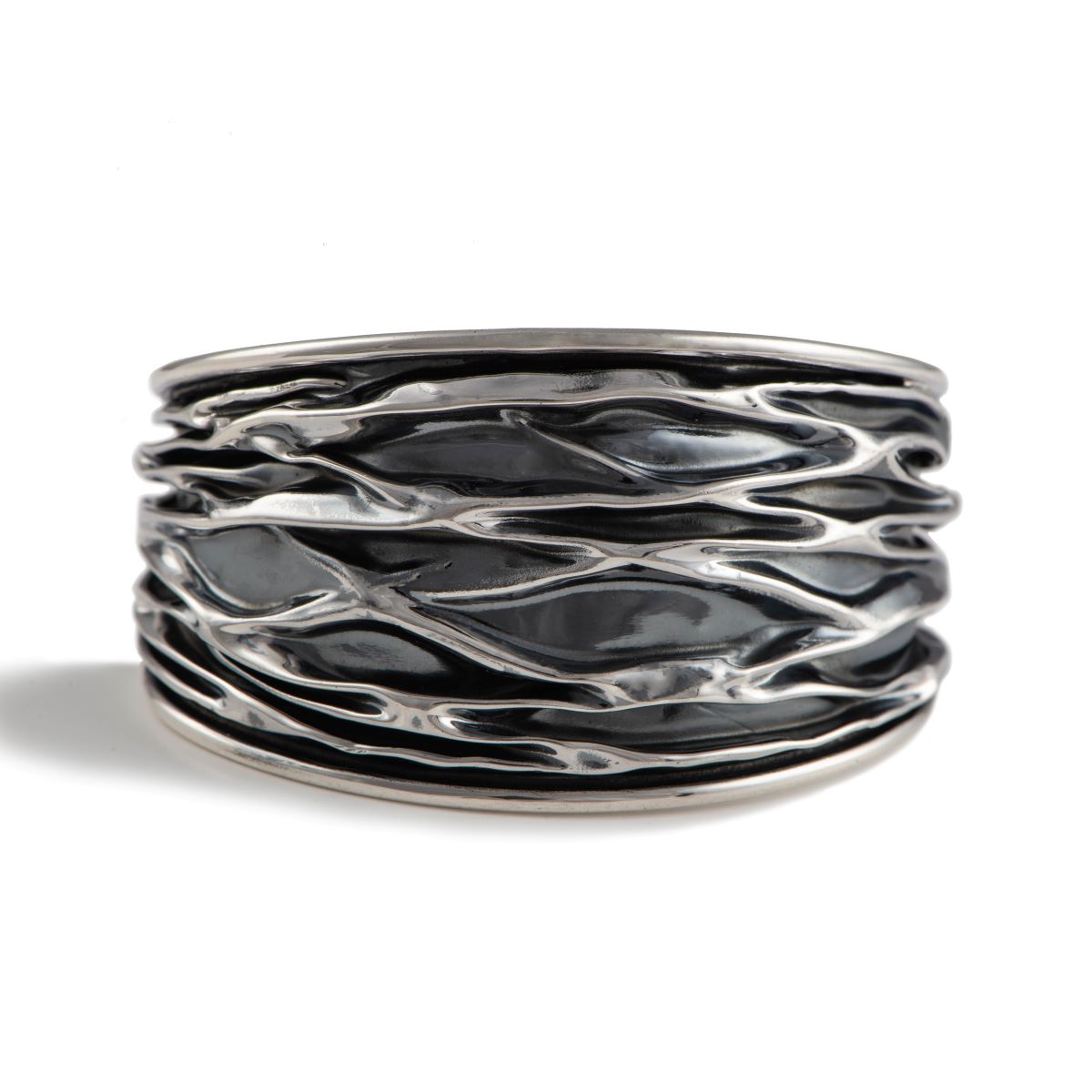 Wide Oxidised Sterling Silver Textured Patterned Cuff