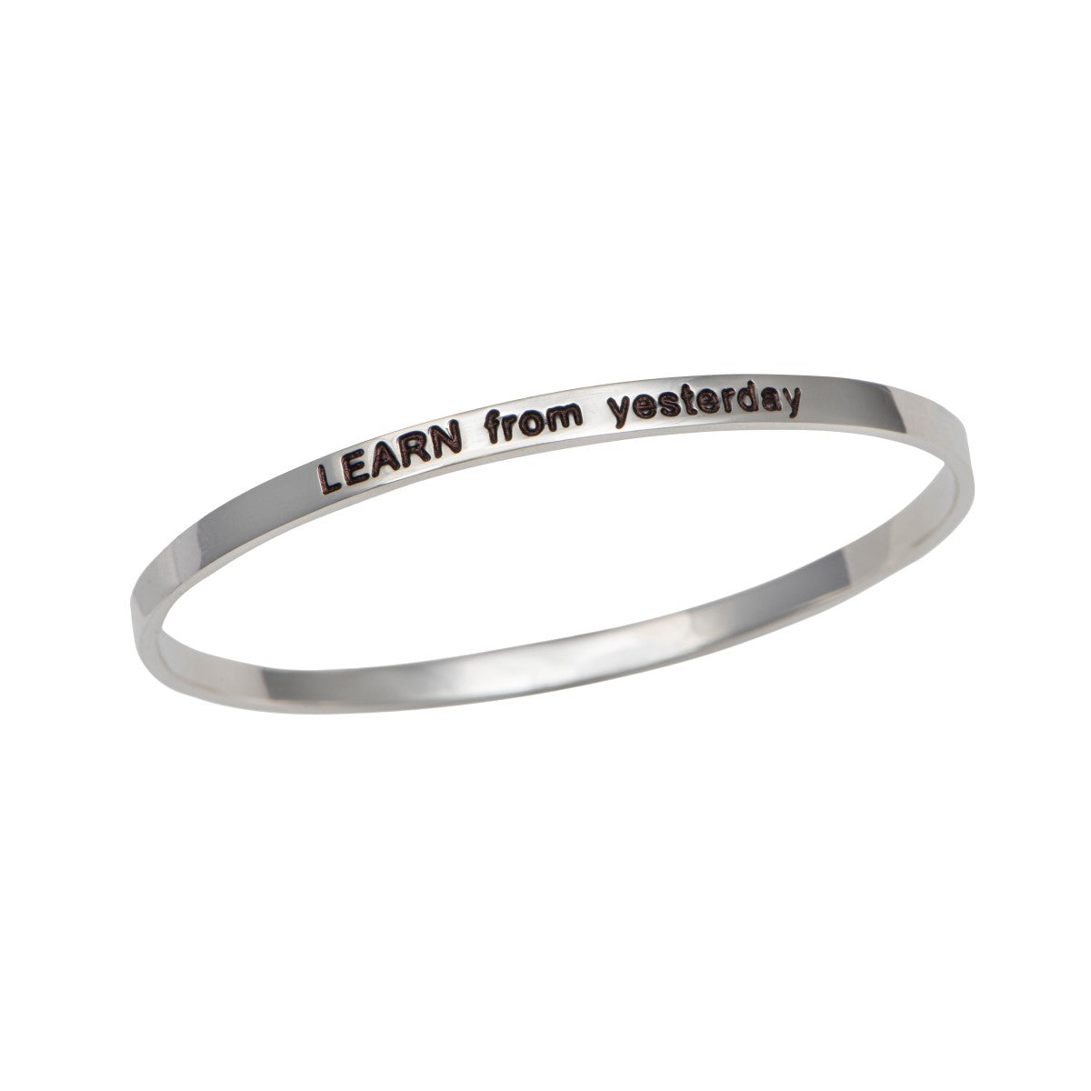 Sterling Silver Motivational Quote Bangle - Learn From Yesterday